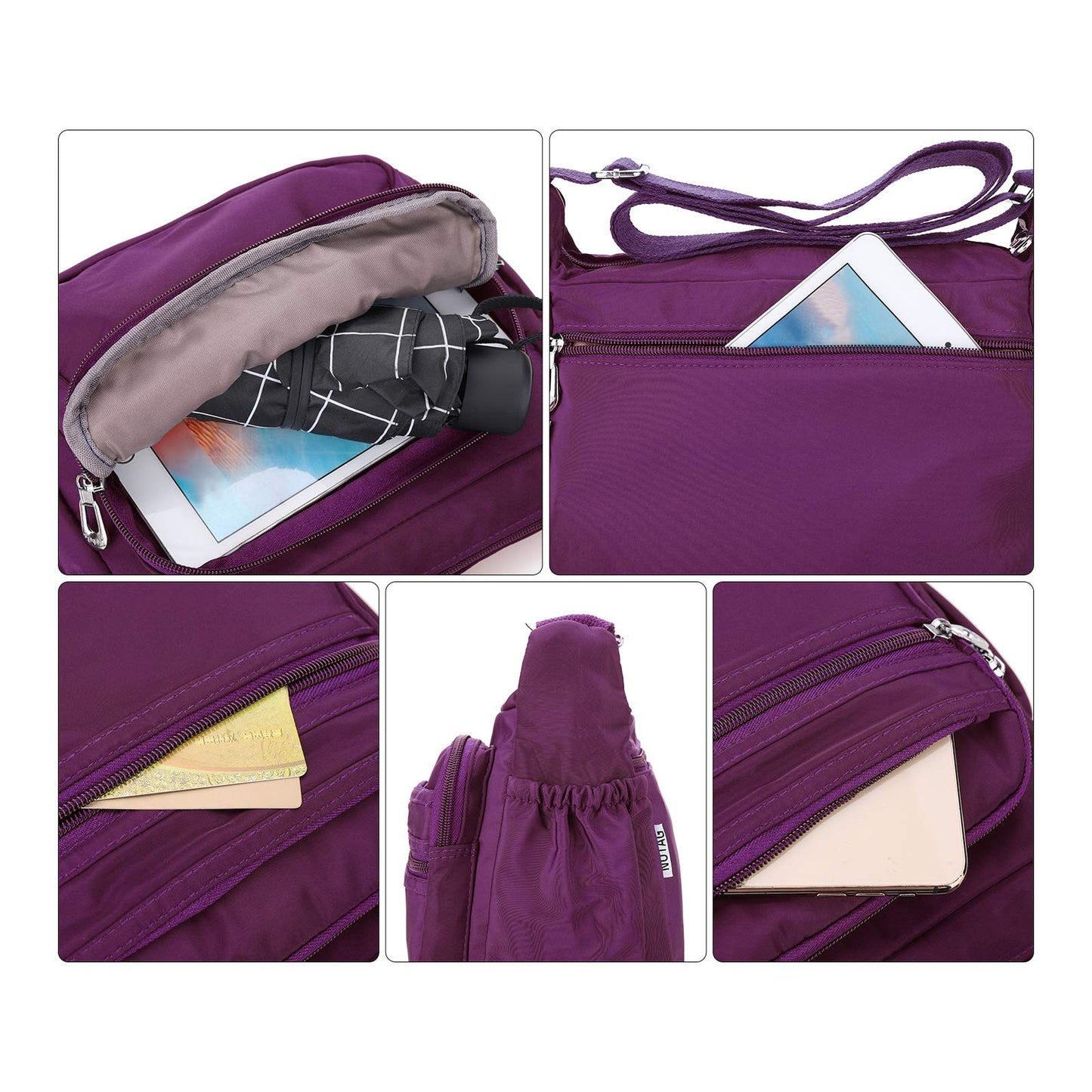 NOTAG Crossbody Bag for Women Waterproof Shoulder Bag Messenger Handbags Casual Nylon Purse Handbag (Large 11inches, Purple)