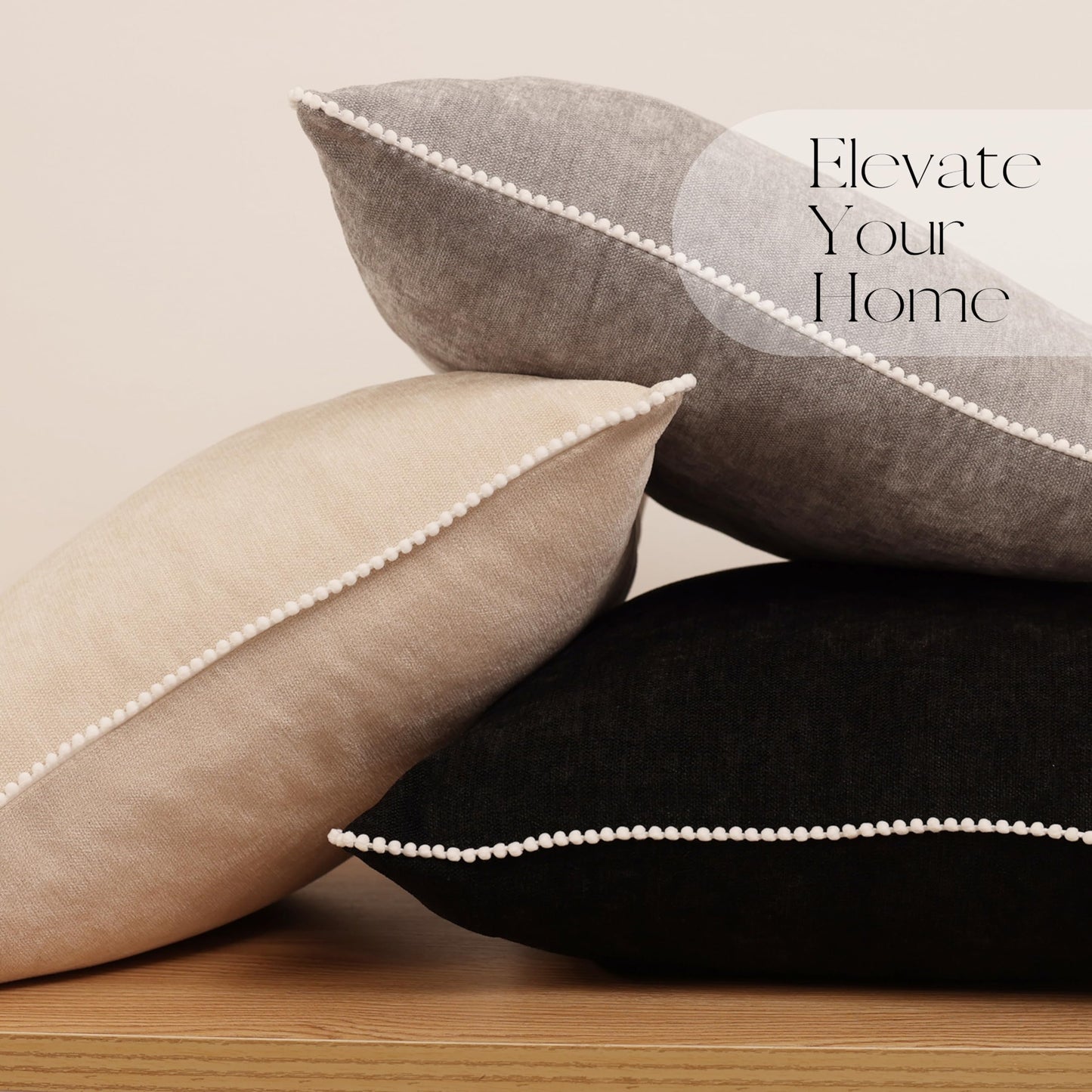 VOILYBIRD Black Boho Pillow Covers 20x20 Inch, Decorative Throw Pillow Covers for Sofa, Couch Pillow Covers for Living Room, Set of 2