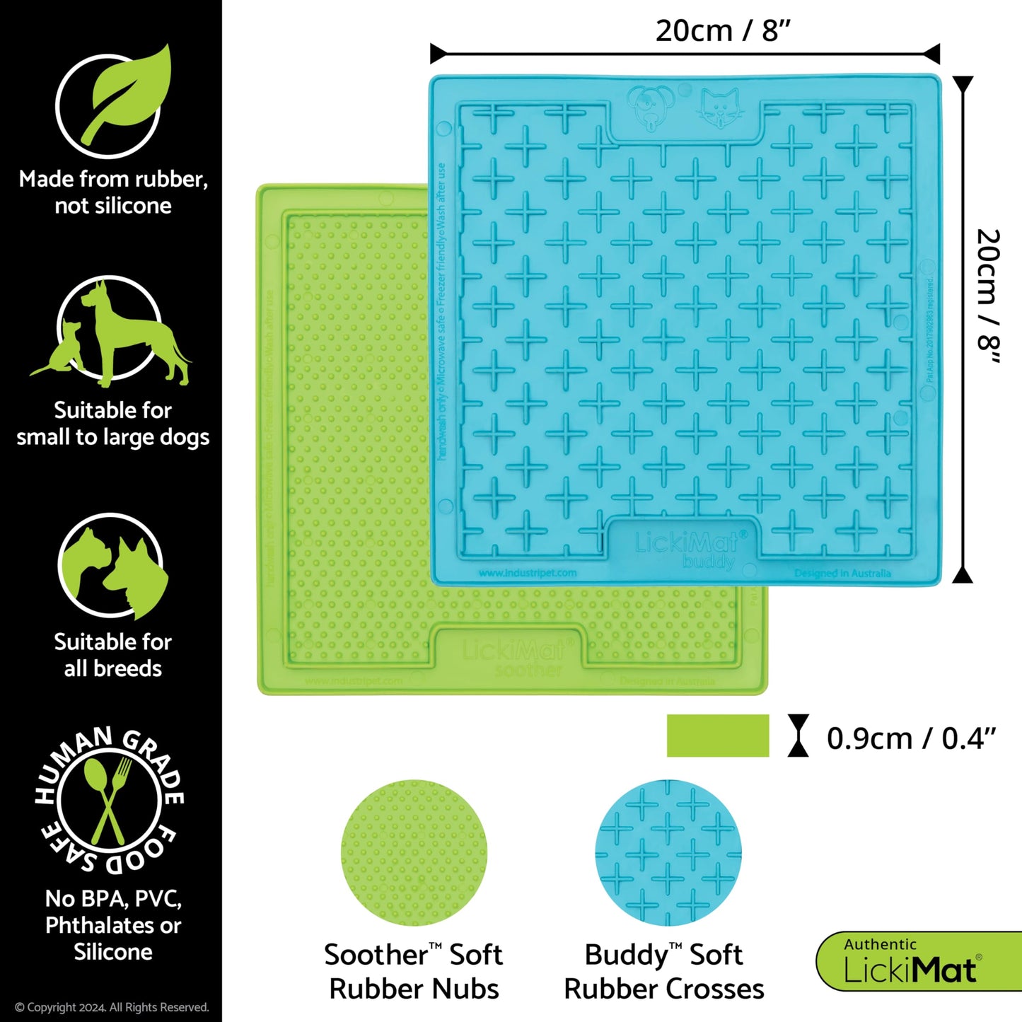LickiMat 8"X8" Pack of 2 Classic Soother & Buddy Dog Slow Feeders Lick Mat Boredom Anxiety Reduction Perfect for Food Treats Yogurt Peanut Butter Fun Alternative to Slow Feed Dog - (Green & Turquoise)