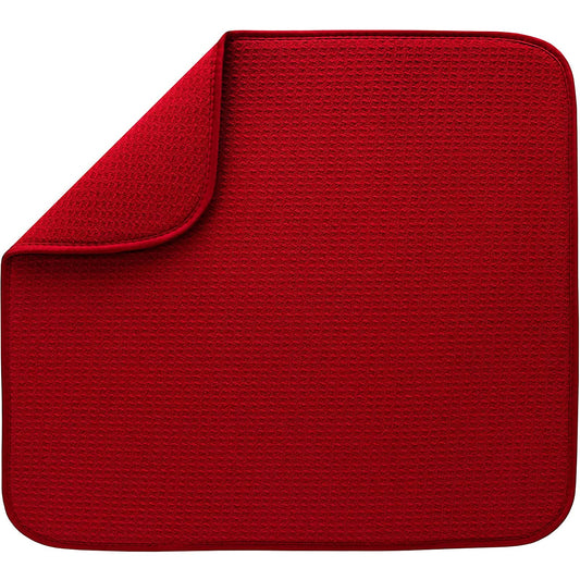 Dish Mat Absorbent, Reversible, Microfiber,Dish Drying Mat for Kitchen,Machine Washable Farmhouse Dishes Drainer for Countertop Fast Drying, Red Drying Mat 16 X 18 Inch
