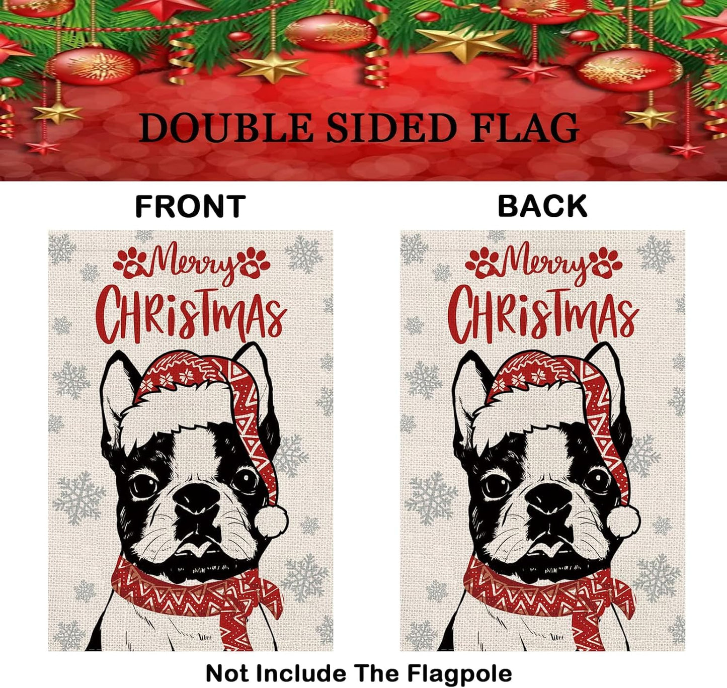 Seasonal Garden Flags Boston Terrier Dog Double Sided Flags Set of 11 Holiday Farmhouse Indoor Outdoor Yard Lawn Christmas Gifts Decorations 12.5x18 Inch