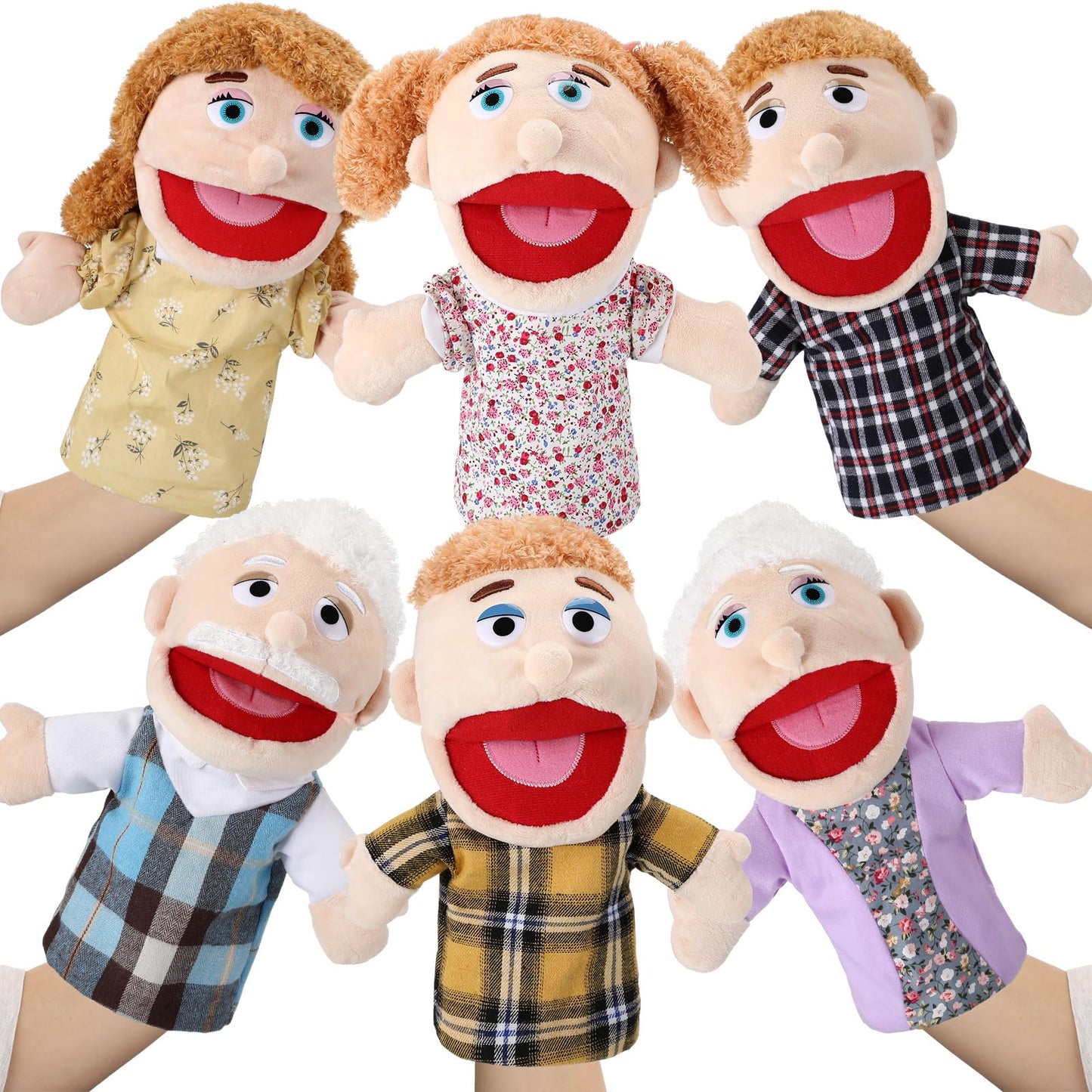Lenwen 6 Pcs Family Hand Puppet Set 11.8 Inch Family Members Puppets with Movable Mouth Soft Plush Hand Puppet for Boys and Girls Teens Storytelling Play School Teaching Preschool (African American)