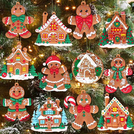 Miucat 12pcs Gingerbread Ornaments for Christmas Tree Decorations, Plastic Gingerbread Christmas Decorations