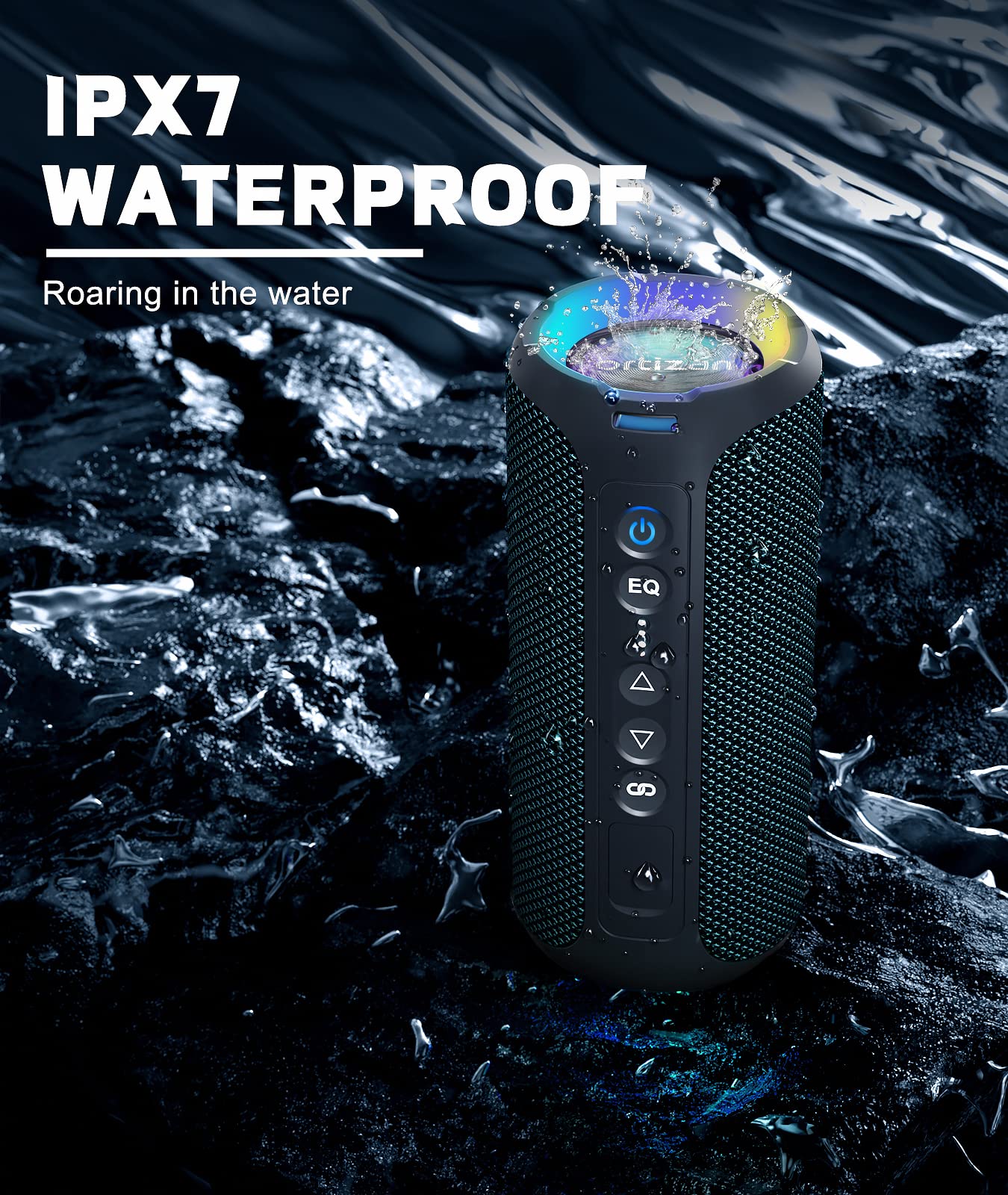 Ortizan Bluetooth Speakers, Portable Wireless Stereo Speaker - IPX7 Waterproof, 40W Loud Sound, Dual Pairing, Deep Bass, LED Light, Bluetooth 5.3, for Home/Shower/Outdoor/Beach, Gifts for Adult, Navy