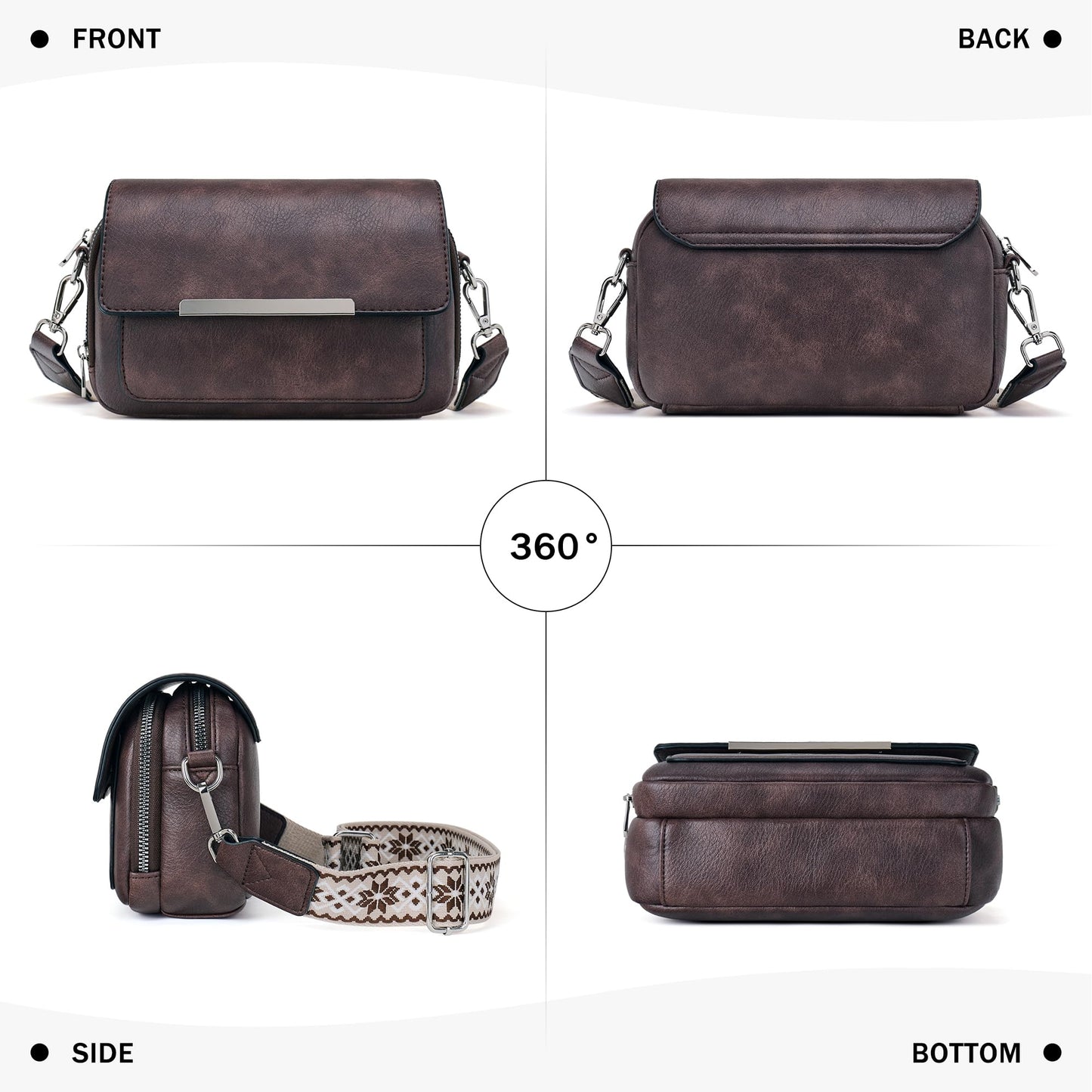 Roulens Crossbody Bags for Women Small Crossbody Wallet Purses with Card Slots Leather Shoulder Handbags Travel/Daily Use