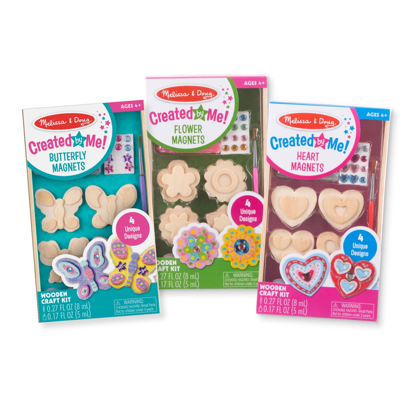 Melissa & Doug Created By Me! Paint & Decorate Your Own Wooden Magnets Craft Kit – Butterflies, Hearts, Flowers - Kids Craft Kits, Great Activity For Rainy Days And Party Favors, Ages 4+