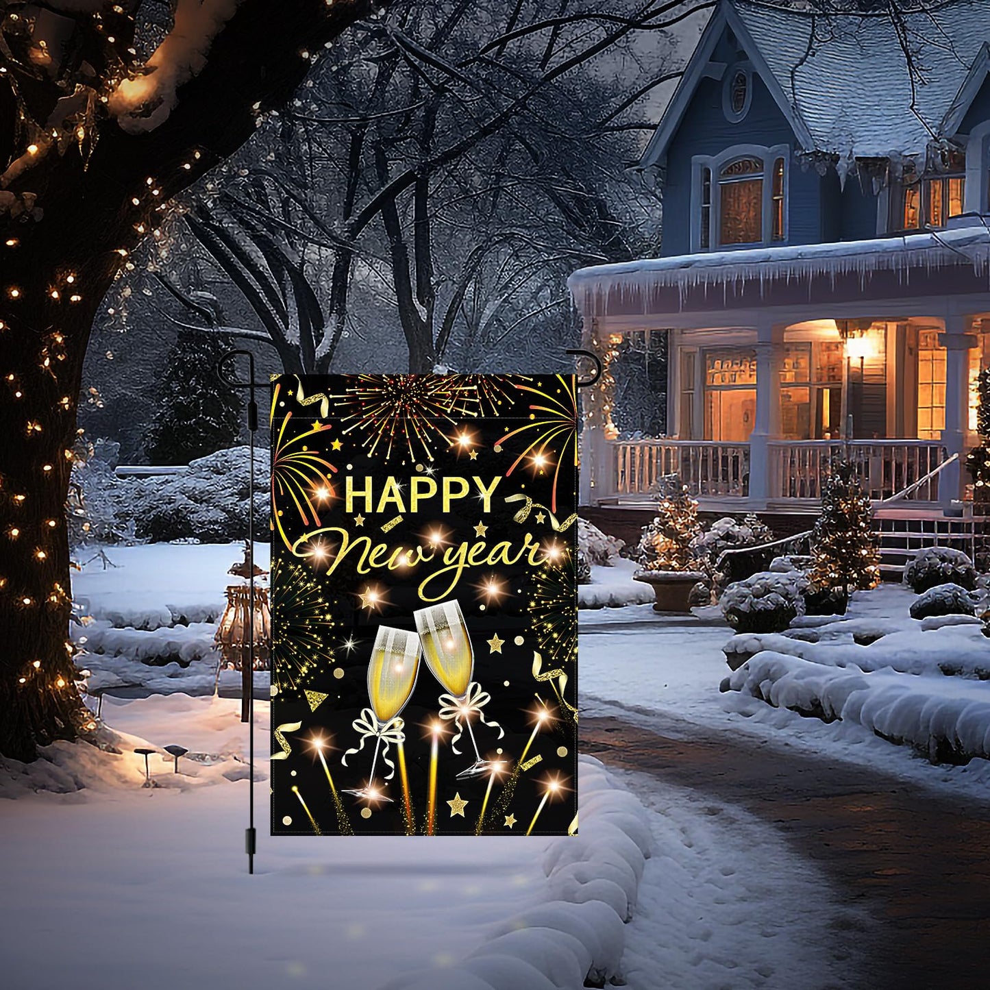 3Pcs Winter Garden Flag Lighted Decorations Welcome Winter Snowman Garden Flag Sign with LED Double Sided Happy New Year 2025 Merry Christmas Lawn Flag Decor for Outdoor Holiday Favor Gifts Supplies