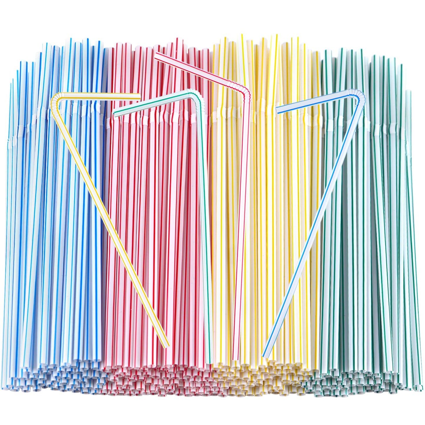 200 Pcs Plastic Disposable Straws,Flexible Plastic Straw,Bendable Disposable Drinking Striped Party Straw,Perfect for Home,Office,Birthday Party Use,Juice,Milkshake,Crafts