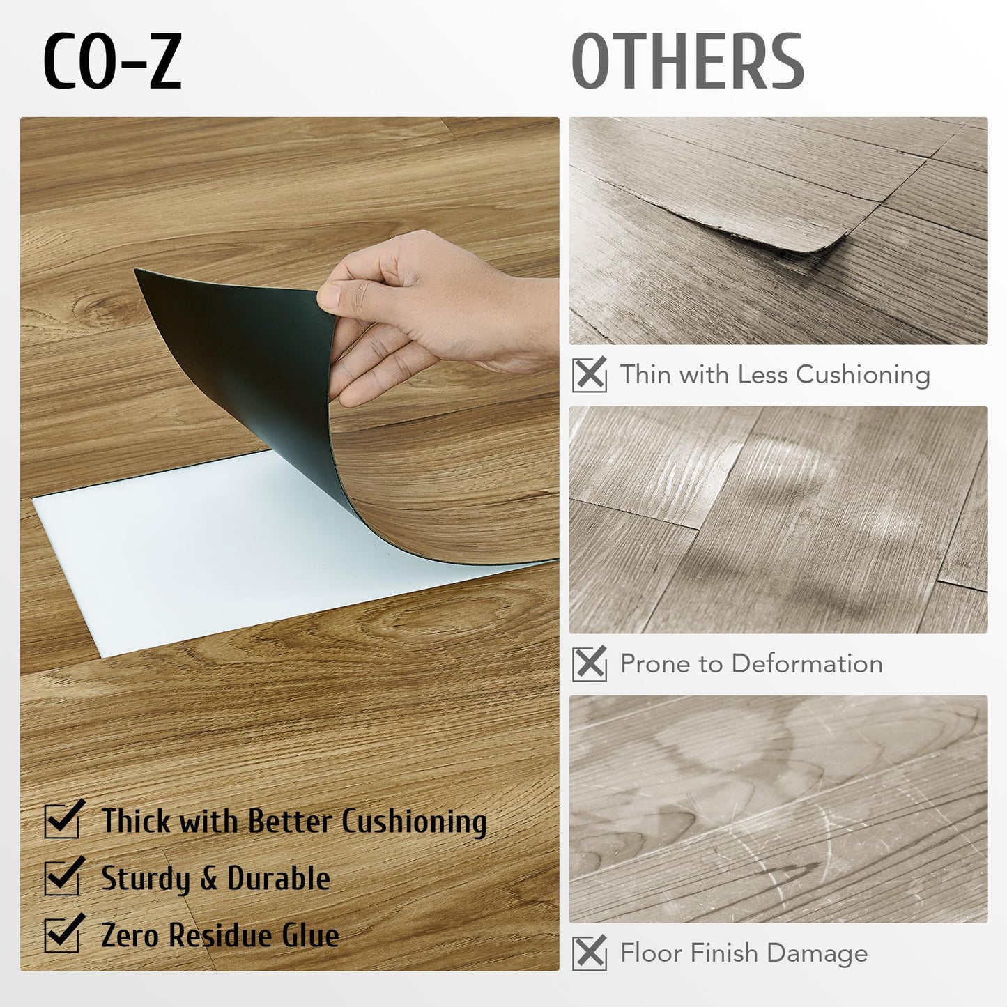 CO-Z Peel and Stick Floor Tile, Self Adhesive Vinyl Flooring 36x6 Inch, Waterproof Vinyl Tiles Removable Stickers for Living Room Bedroom Dining Room, 16-Pack 24 Sq. Feet, Light Oak