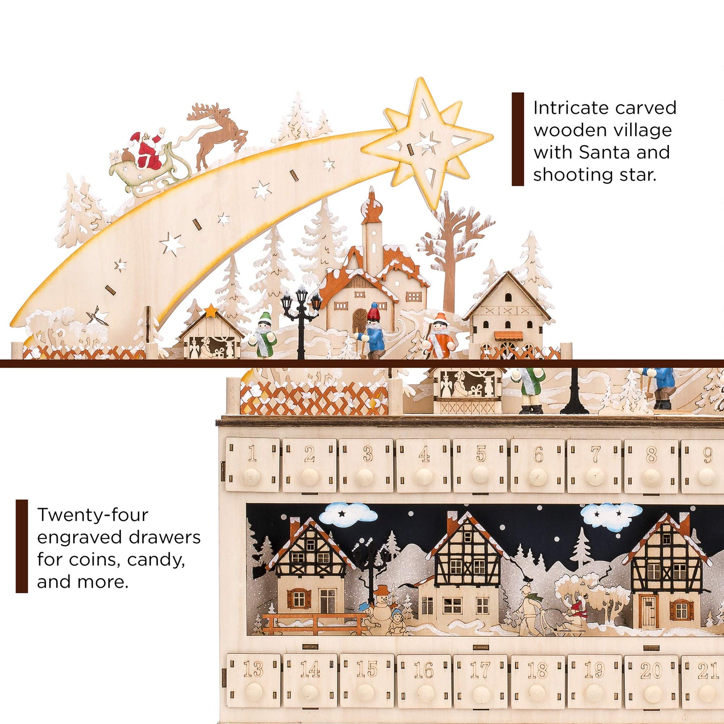 Best Choice Products Wooden Christmas Advent Calendar, Shooting Star Holiday Decoration w/Battery-Operated LED Light Background
