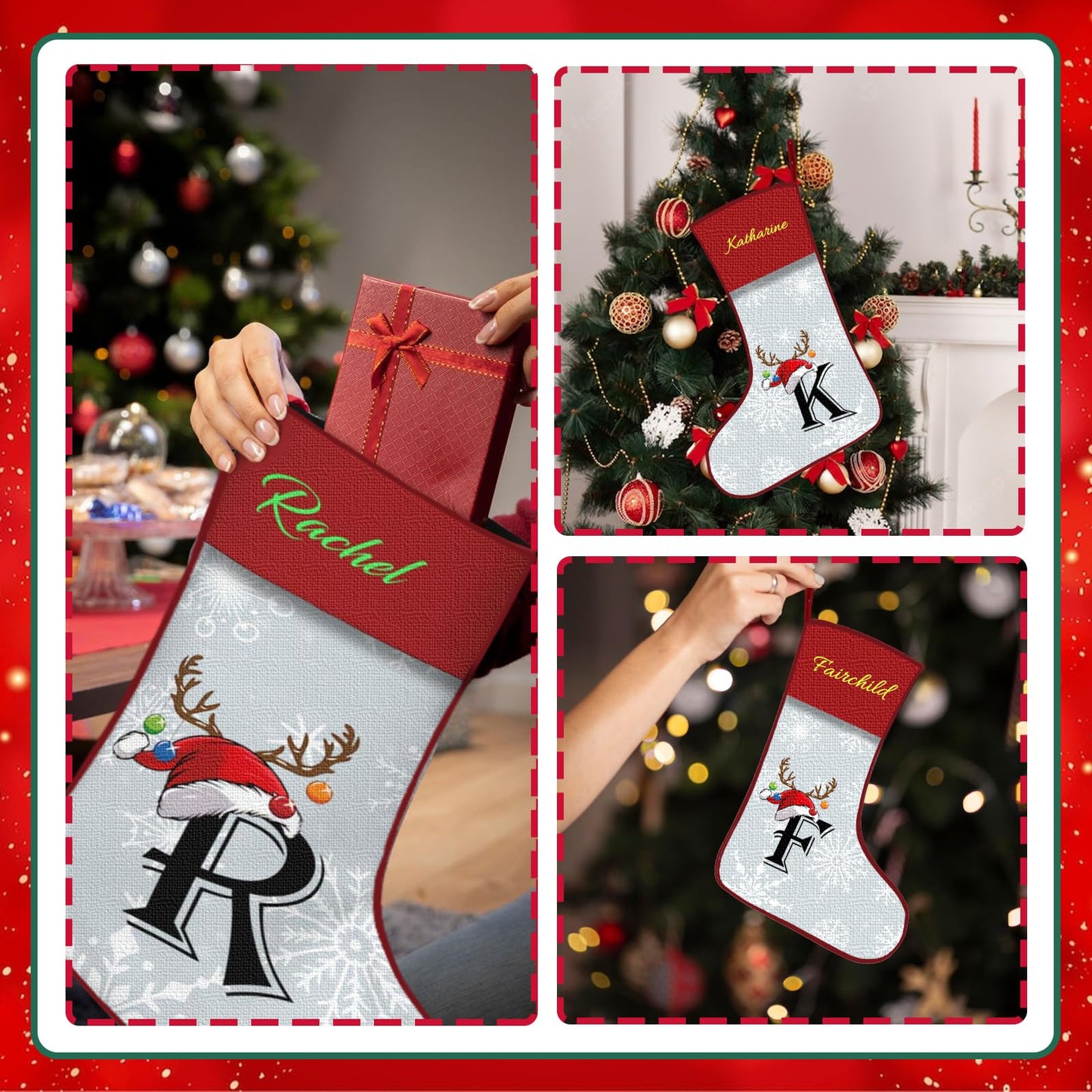ubmpj Personalized Christmas Stocking Custom Christmas Stockings with Name Holiday and Family Stocking for Fireplace Christmas Holiday Party Decoration