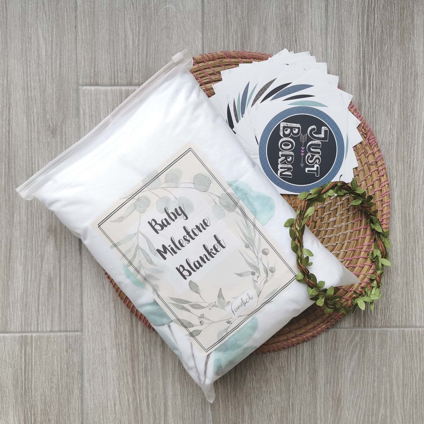 fundich Baby Milestone Blanket for Boys & Girls | Soft Monthly Picture Blanket for Newborn | Eucalyptus Nursery Decor | Photo Prop Blankets Gender Neutral 45"x40"