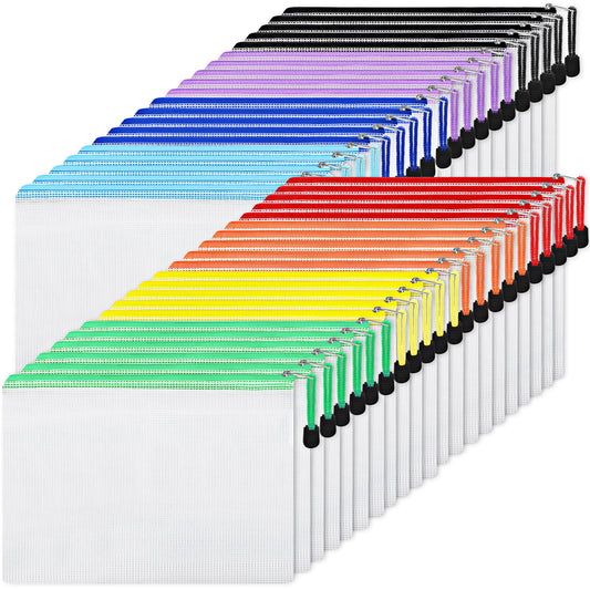 EOOUT 24pcs Mesh Zipper Pouch Bags, A4 Zipper Bags for Organizing Storage, Waterproof Zipper Pouches, Letter Size, File Bags for School, Toys, Puzzle, Board Games and Office Supplies