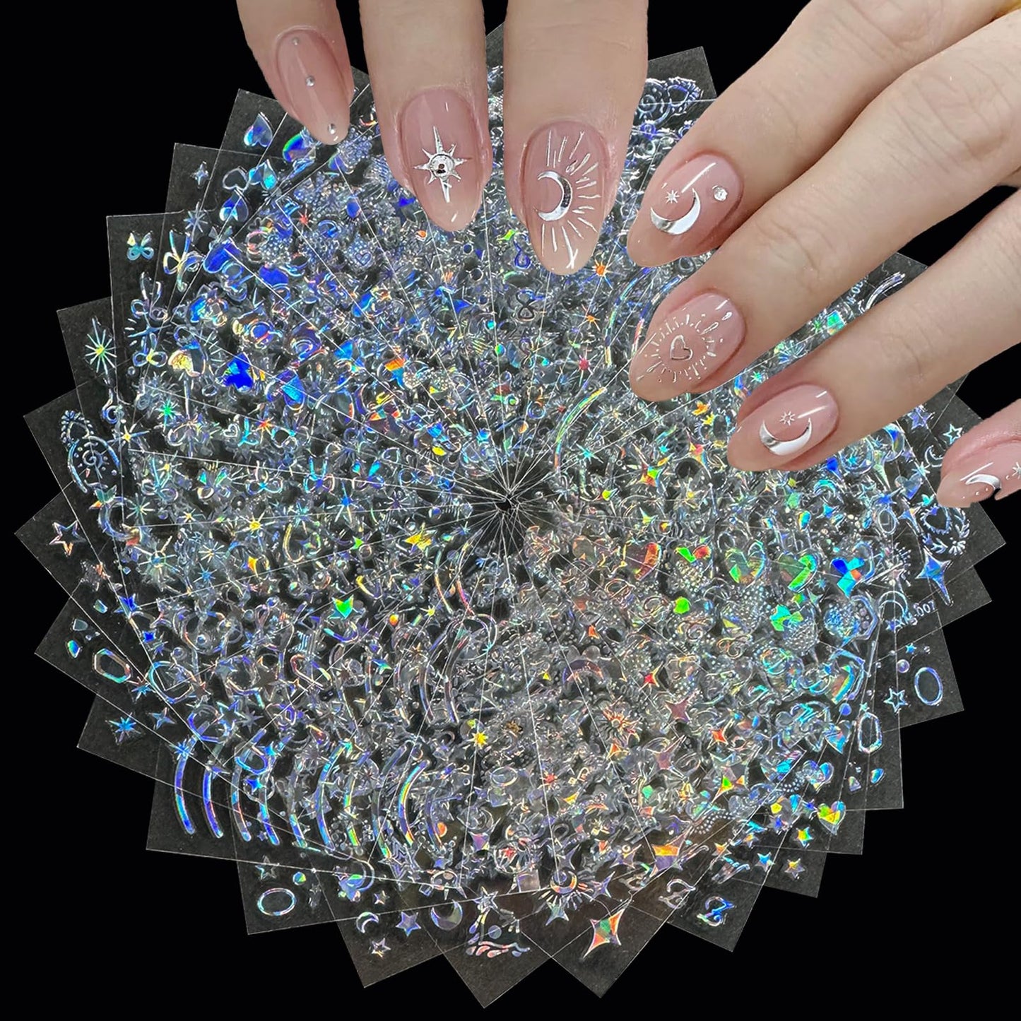 30 Sheets Star Nail Sticker Aurora Nail Art Stickers Moon Bow Heart Letter Design 3D Self-Adhesive Nail Decals for Women Girls DIY Nail Art Decoration
