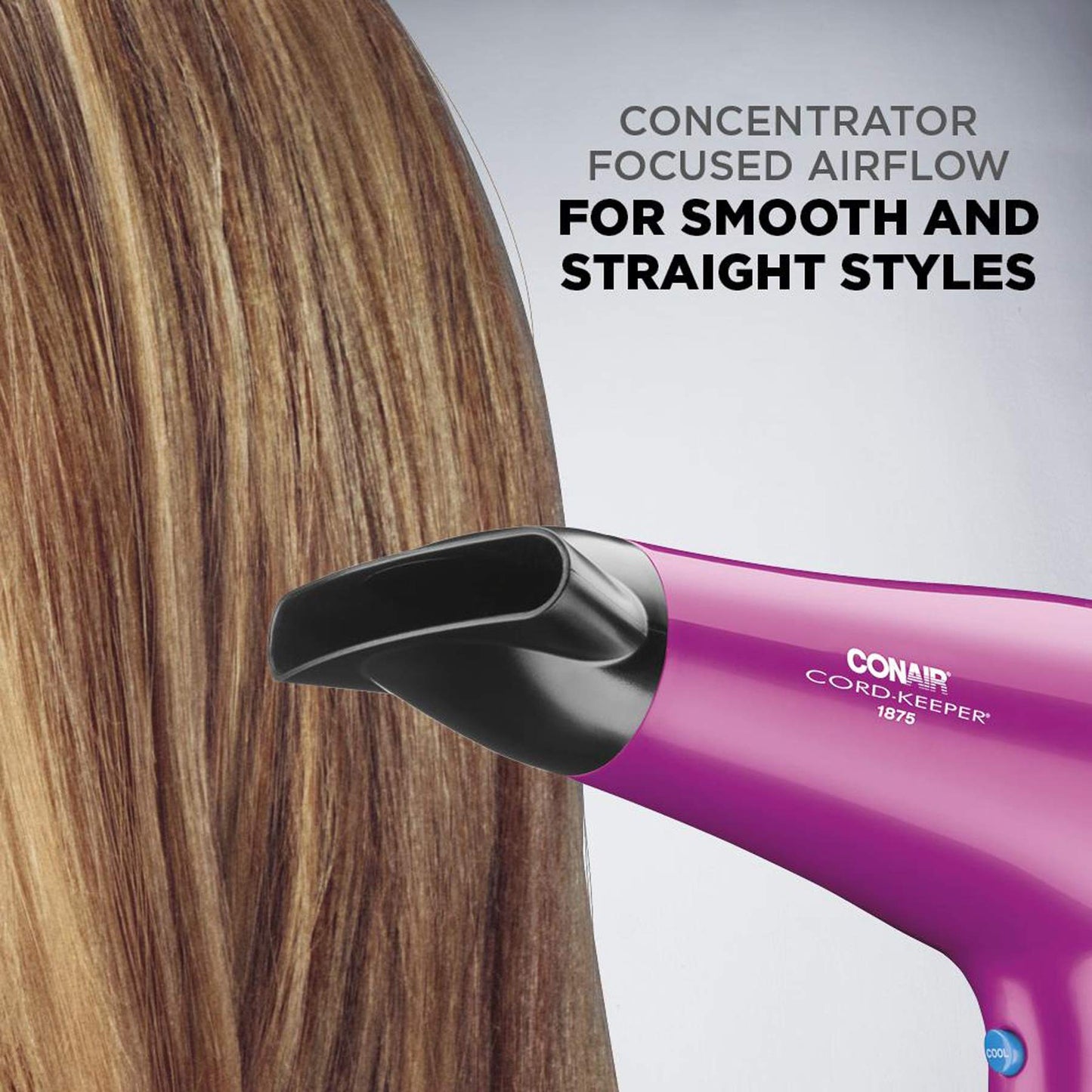 Conair Hair Dryer with Retractable Cord, 1875W Cord-Keeper Blow Dryer,Pink