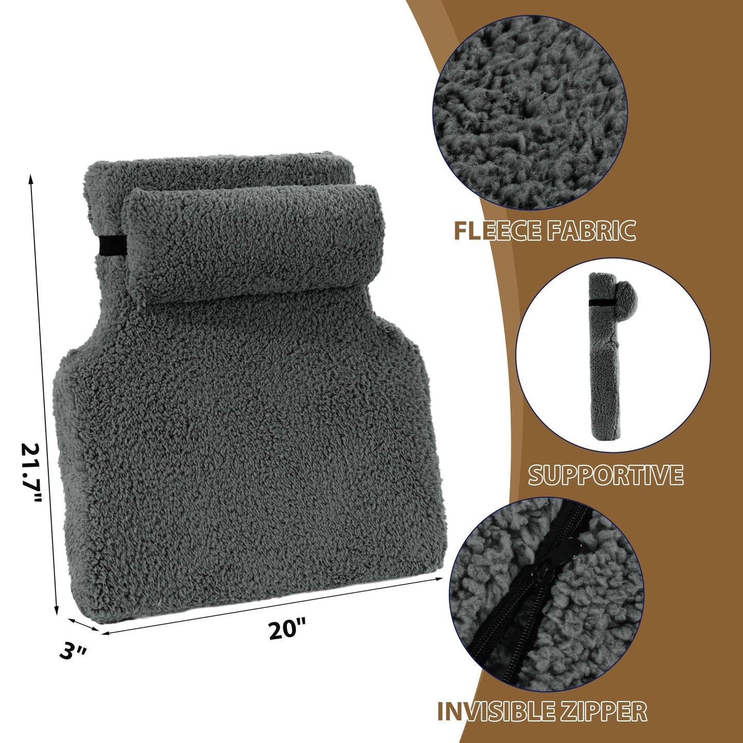 HOMBYS Sherpa Fleece Lumbar Support Pillow with Headrest for Recliner,Memory Foam Recliner Chair Cushion for Back Pain,Big High Back Support for Recliner with Chair Headrest for Elderly (Grey)