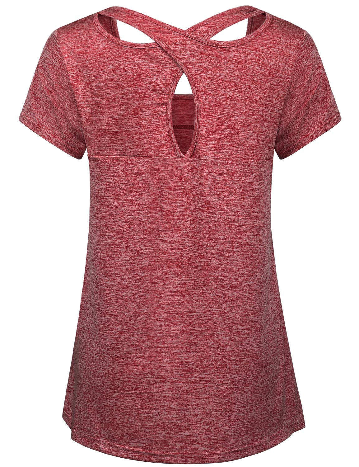 Kimmery Polyester Shirts for Women,Lightweight Healthy Top Summer Short Sleeve Crew Neck Workouts Park Picnic Holiday Lounging Purple Red Medium