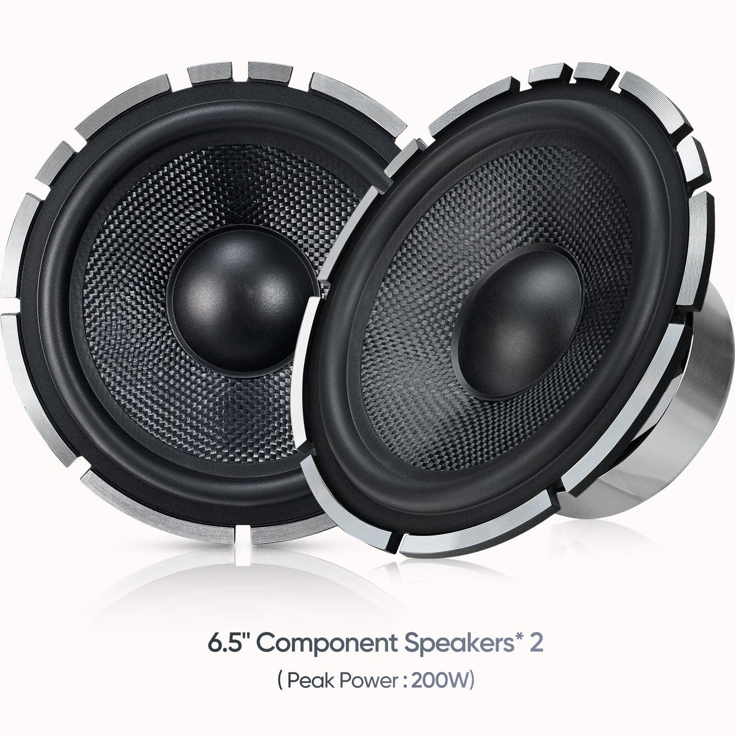Seventour 6.5" 2-Way Component Car Audio Speaker,Full Range+Tweeter car Door Speakers,200W Max,4-Ohm,45-20kHz Frequency Response,Easy Installation with Splitter and Mounting Wire kit (Pair)