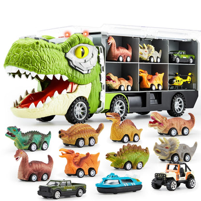 JOYIN 13 in 1 Dinosaur Toys for Kids 3-5, Dinosaur Truck with 12 Pull Back Cars, Small Cars Set, Birthday Gifts Toys for 3 4 5+ Year Old Boy, Transport Carrier Truck for Toddlers 3-4 Years
