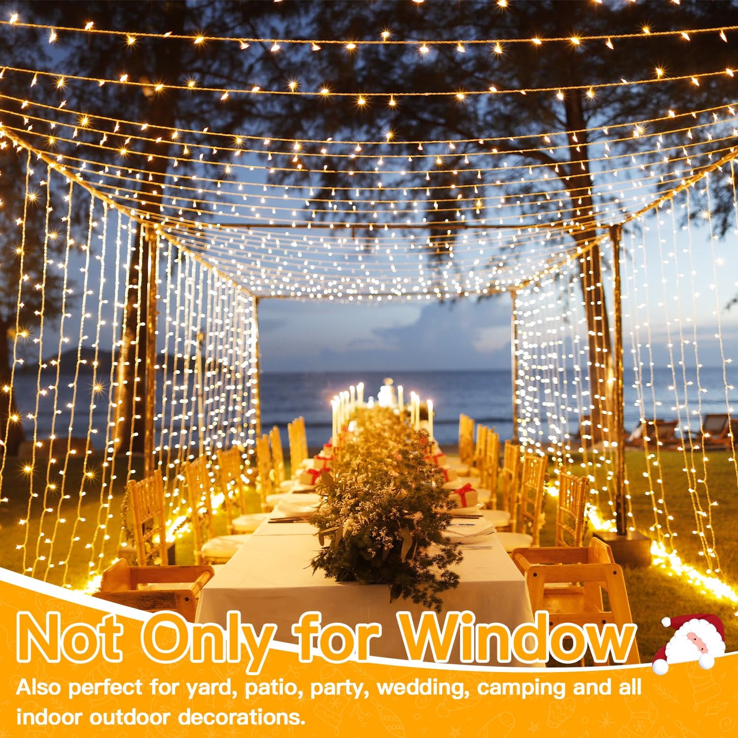 Ollny Christmas Curtain Lights 300 LED 9.8 FTx9.8 FT, Outdoor Waterproof Curtain String Lights with Remote Timer 8 Modes, USB Waterfall Window Lights for Wall Backdrop Home Decorations (Warm White)