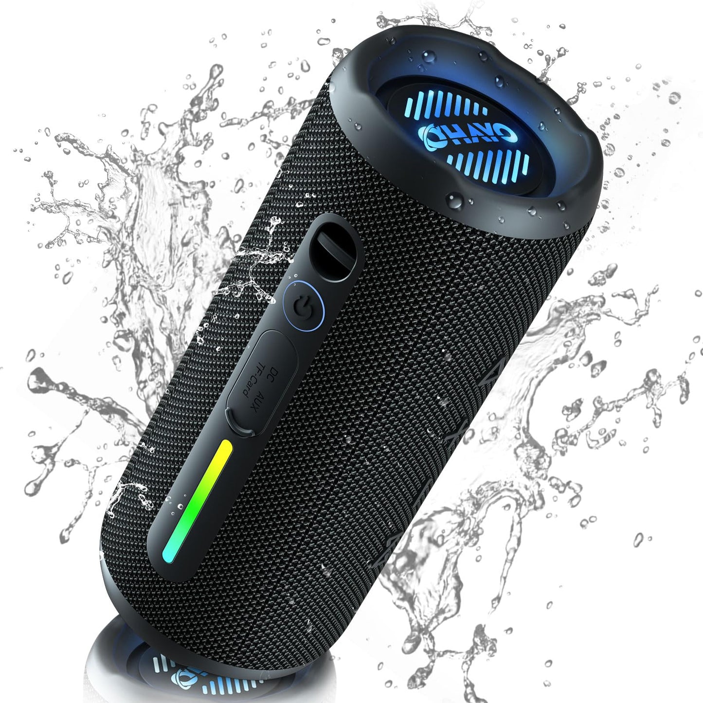 OHAYO Portable Bluetooth Speaker - IPX7 Waterproof, Wireless Stereo Pairing, 25-Hour Playtime, 24W Loud Sound, Bluetooth 5.3, Bass Boost, LED Lights, for Home/Shower/Outdoor/Beach/Travel, Gift Ideas
