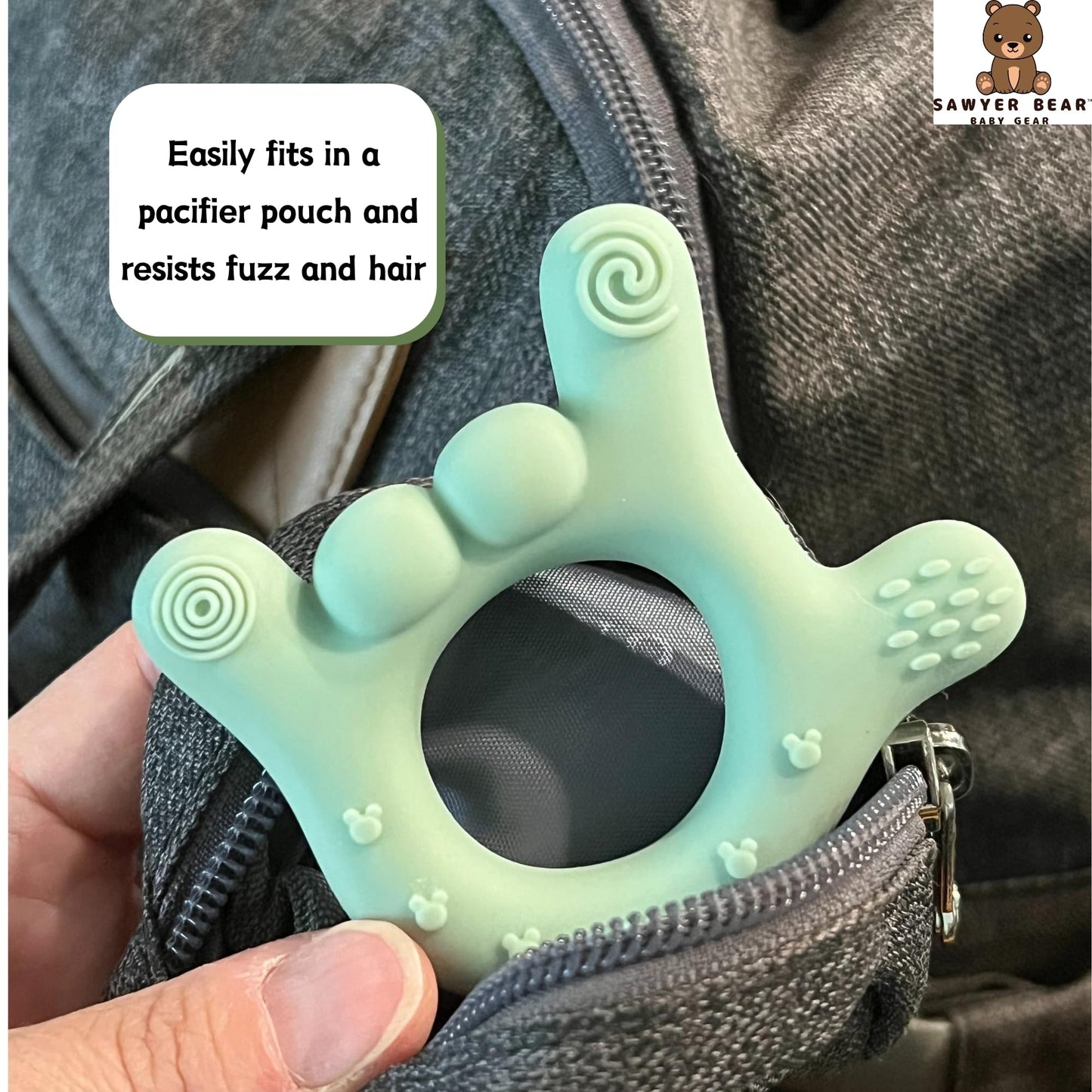 I Love You Silicone Hand Teether by Sawyer Bear Baby Gear, Teethers for Babies 3-6 Months, Soft Teething Toys 6-12 Months bpa Free, Massaging Teething Relief (Light Green)