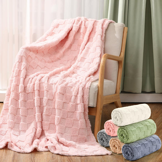 Buryeah 6 Pack Fleece Throw Blankets Bulk, 50 x 60 Inches Soft 3D Checkered Jacquard Flannel Warm Plush Blankets for Couch Sofa Bed Wedding and Employee Appreciation Gifts (Mixed Color)