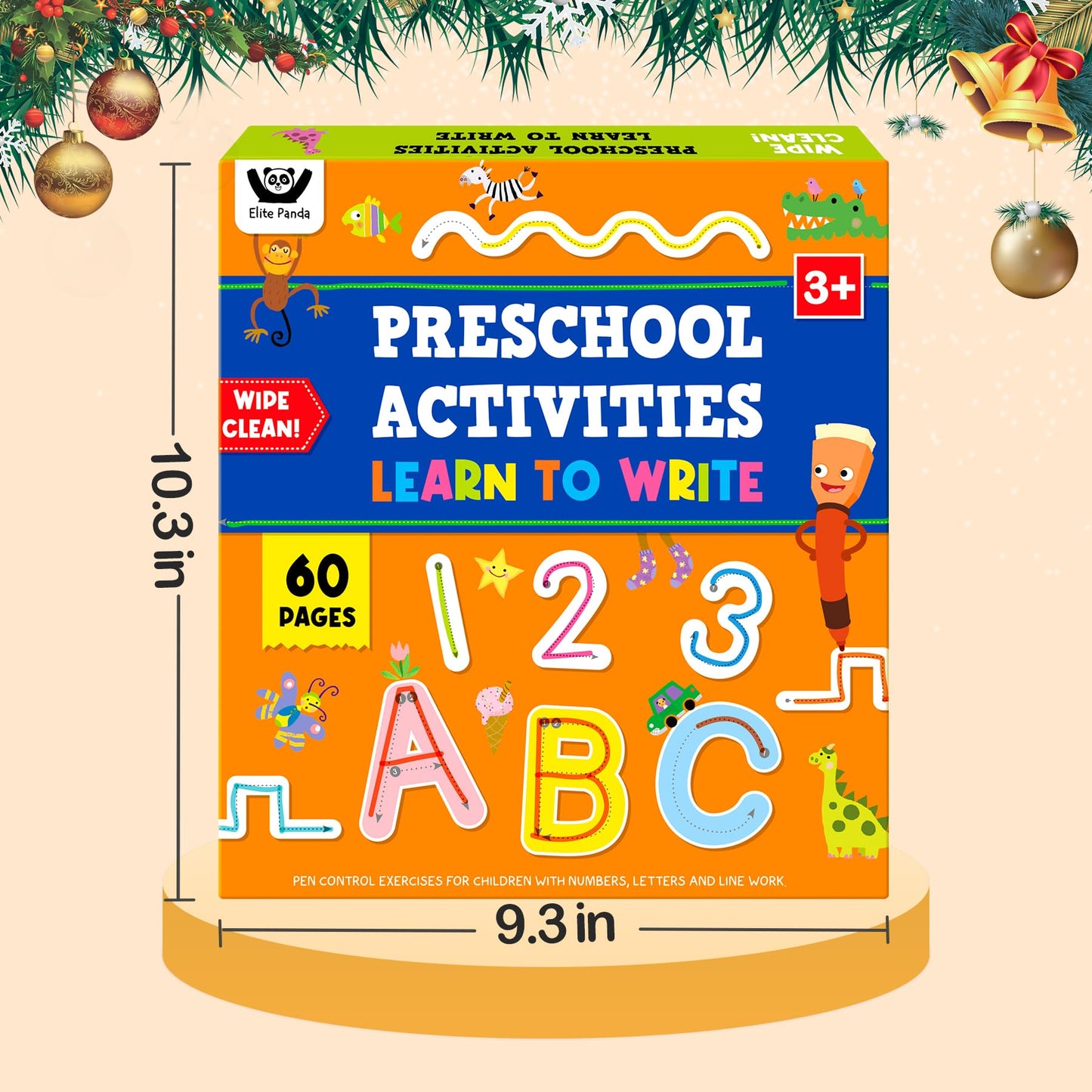 ElitePanda Preschool Learning Activities 60 Dry Erase Pages, Toddler Letter Tracing Books Ages 2 3 4 5, Autism Educational Fine Motor Skill Pre-K Workbook Learning Toy to Write for Kids 3 Year Old