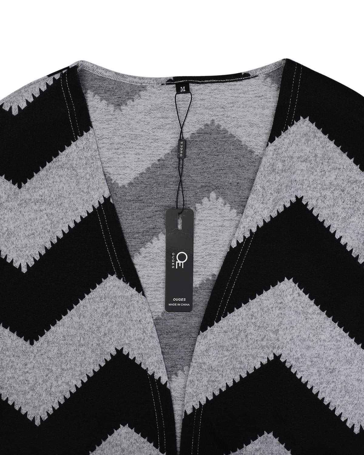 OUGES Women's 2025 Fashion Fall Winter Boho Colorblock Open Front Long Sleeve Lightweight Sweater Cardigan Shirt with Pockets(Color01,M)