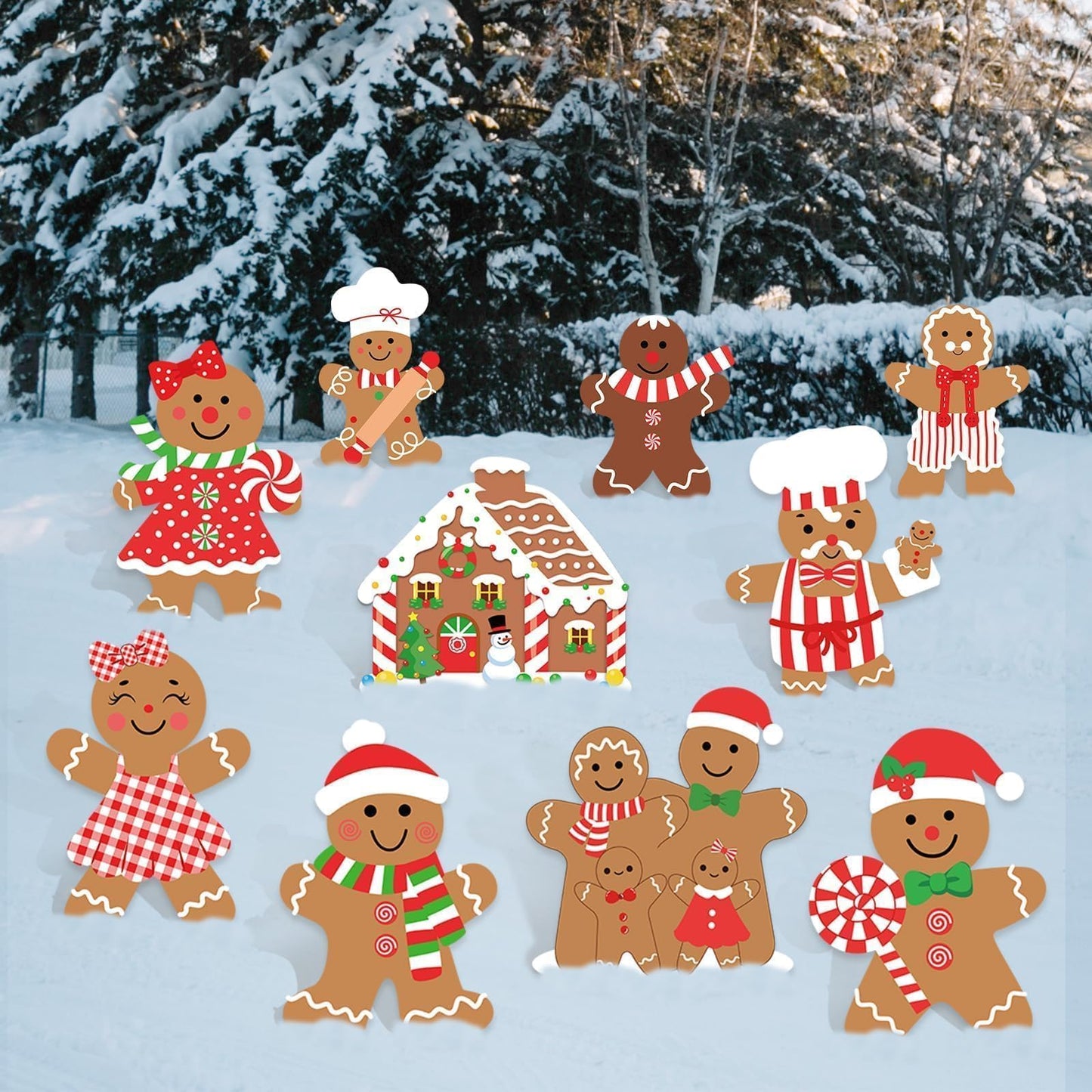 10Pcs Christmas Gingerbread Decorations Outdoor, Gingerbread Man Yard Signs with Stakes Xmas Gingerbread Lawn Signs for Xmas Holiday Garden Lawn Patio Pathway Decor Outside