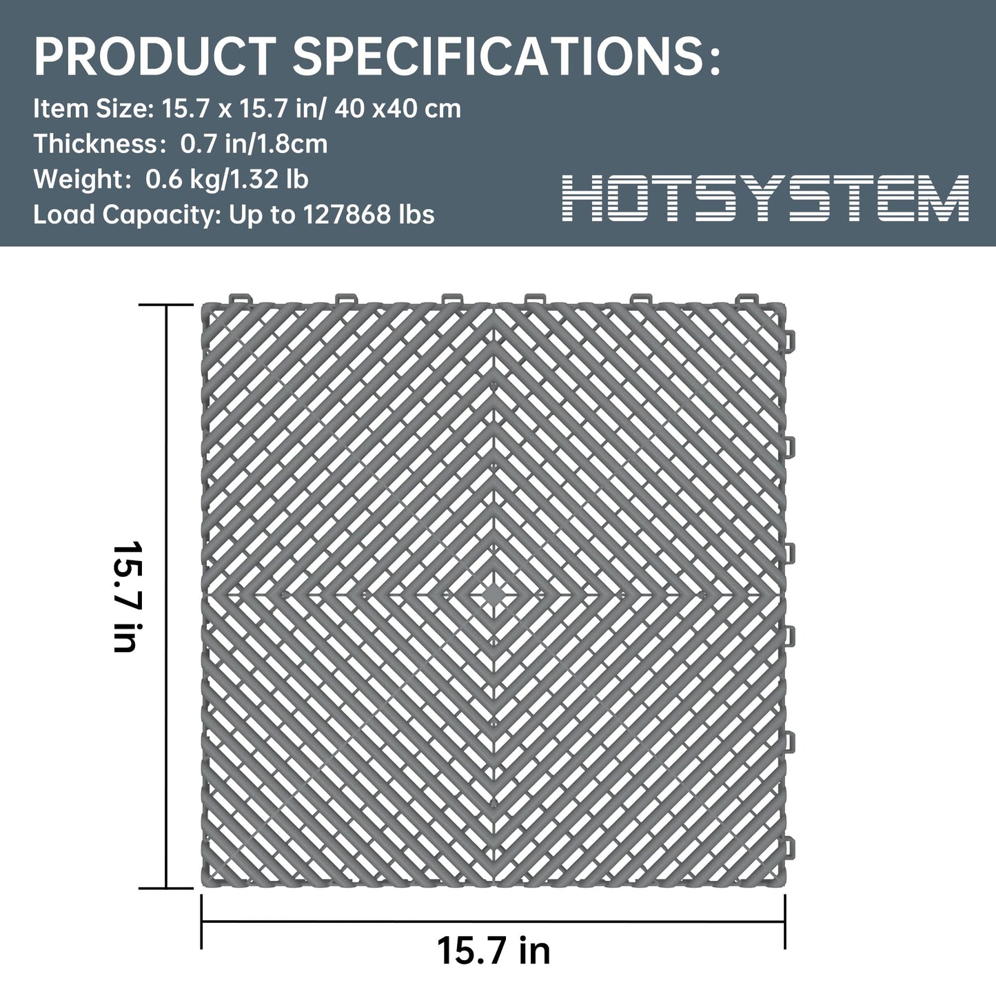 HOTSYSTEM Durable Polypropylene Interlocking Modular Garage Floor Tiles, Versatile Interlocking Floor Tiles, 15.7'' x 15.7'' x 0.7''(Thickness) Flooring Tile(20 Pack), Grey