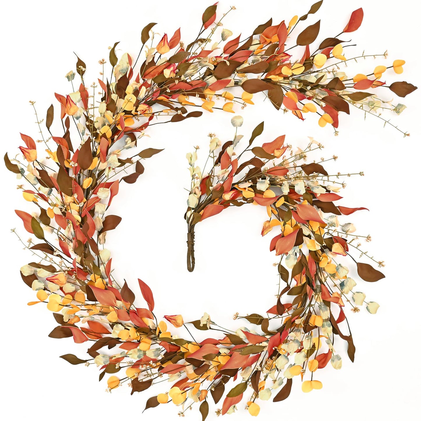 Waipfaru Fall Decor, Fall Garland with Lights, 6FT Autumn Eucalyptus Leaves Lighted Garland Thanksgiving Harvest Festival Decorations for Home Mantle Porch Outdoor Indoor Wedding Table Wall Arch
