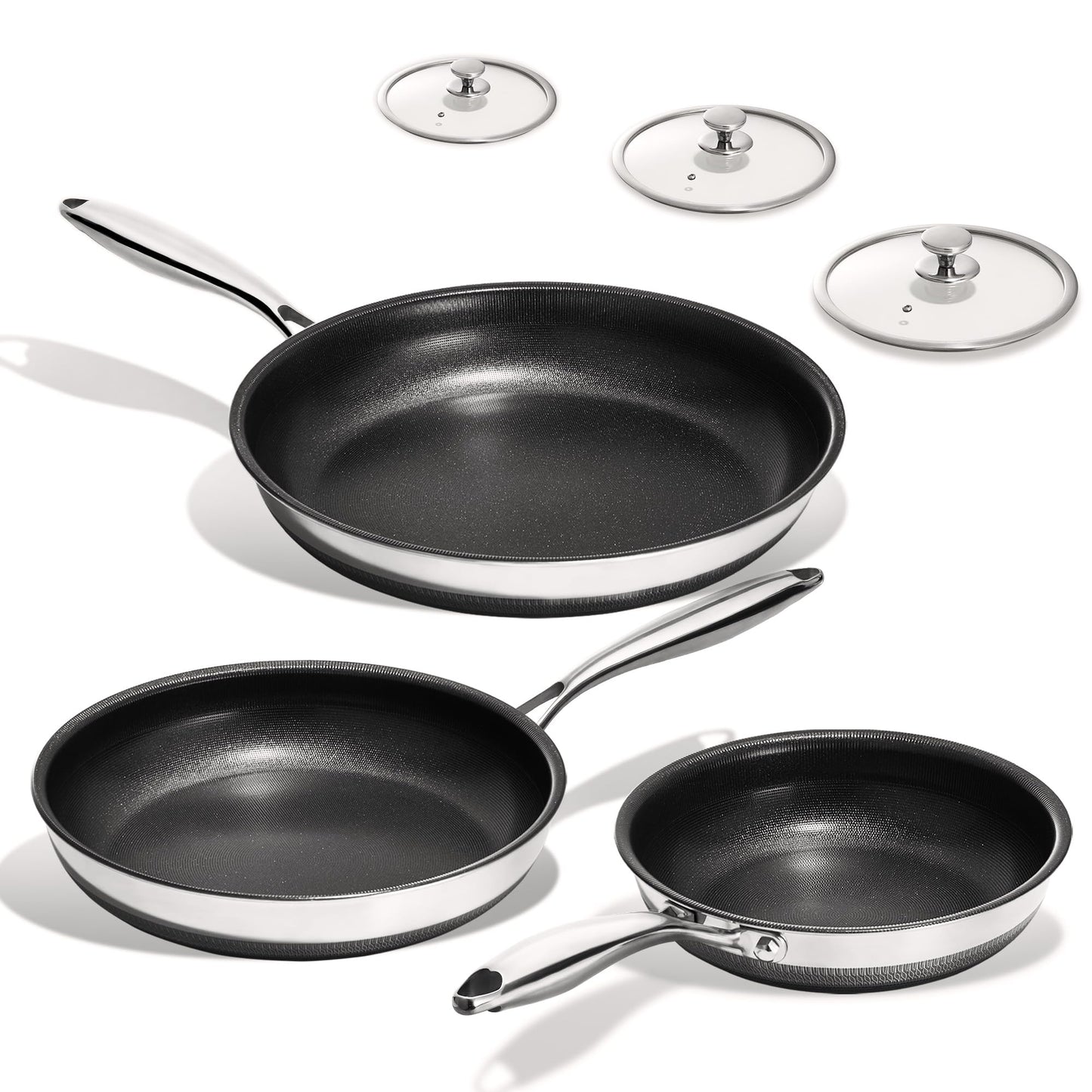 KITEXPERT Non Stick Frying Pans Set, Titanium Ceramic Pan with Lids, Nonstick Skillet Stainless Steel, PFAS PFOA & PTFE Free, Dishwasher & Oven Safe, All Cooktops Compatible, 3 Piece (8, 10, 12")