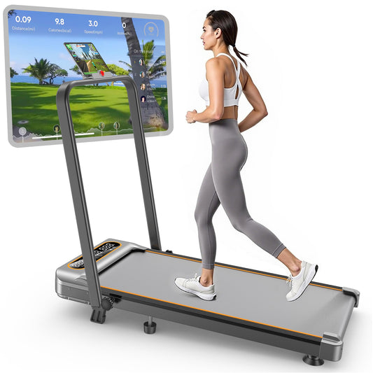 Foldable Treadmill with 8% Incline, Upgrade 3.5HP Low Noise Walking Pad Treadmill with Handle Bar, Trisomy 4 in 1 Portable Under Desk Treadmills for Home/Office, 330 Lbs Capacity, APP & Remote Control