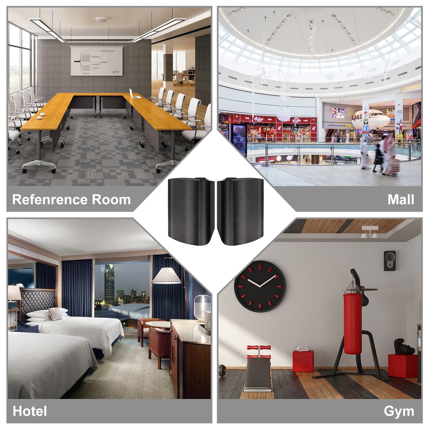 Herdio 5.25 Inches Passive Outdoor Speakers Wired Waterproof, 300 Watts Wall Mount Speakers All Weather for Patio Indoor Deck Countryard (1 Pair, Black)