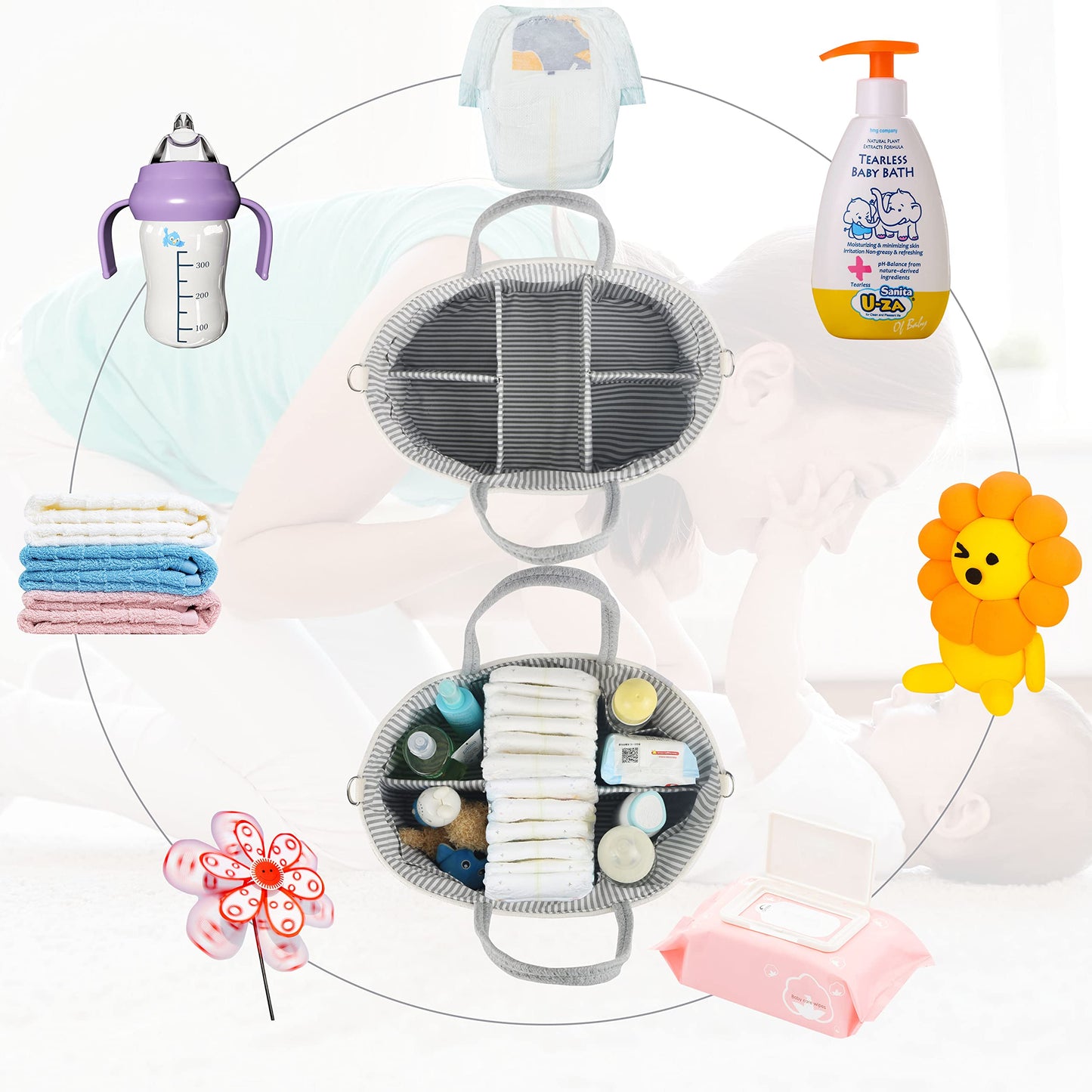 Extra Large Baby Diaper Caddy Organizer - Portable Rope Nursery Basket for Changing Table Storage - Baby Essentials Organizer for Diapers, Wipes, and More