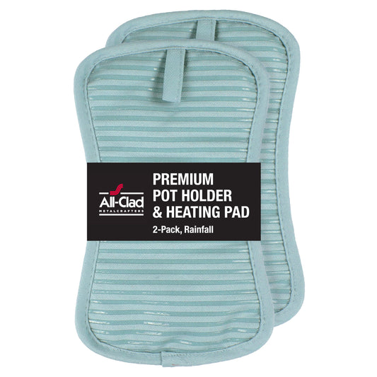 All-Clad Premium Pot Holder & Heating Pad, (2-Pack) Heat Resistant to 500 Degrees, 100% Cotton 10"x6.25" for Kitchen and Barbeque, Rainfall