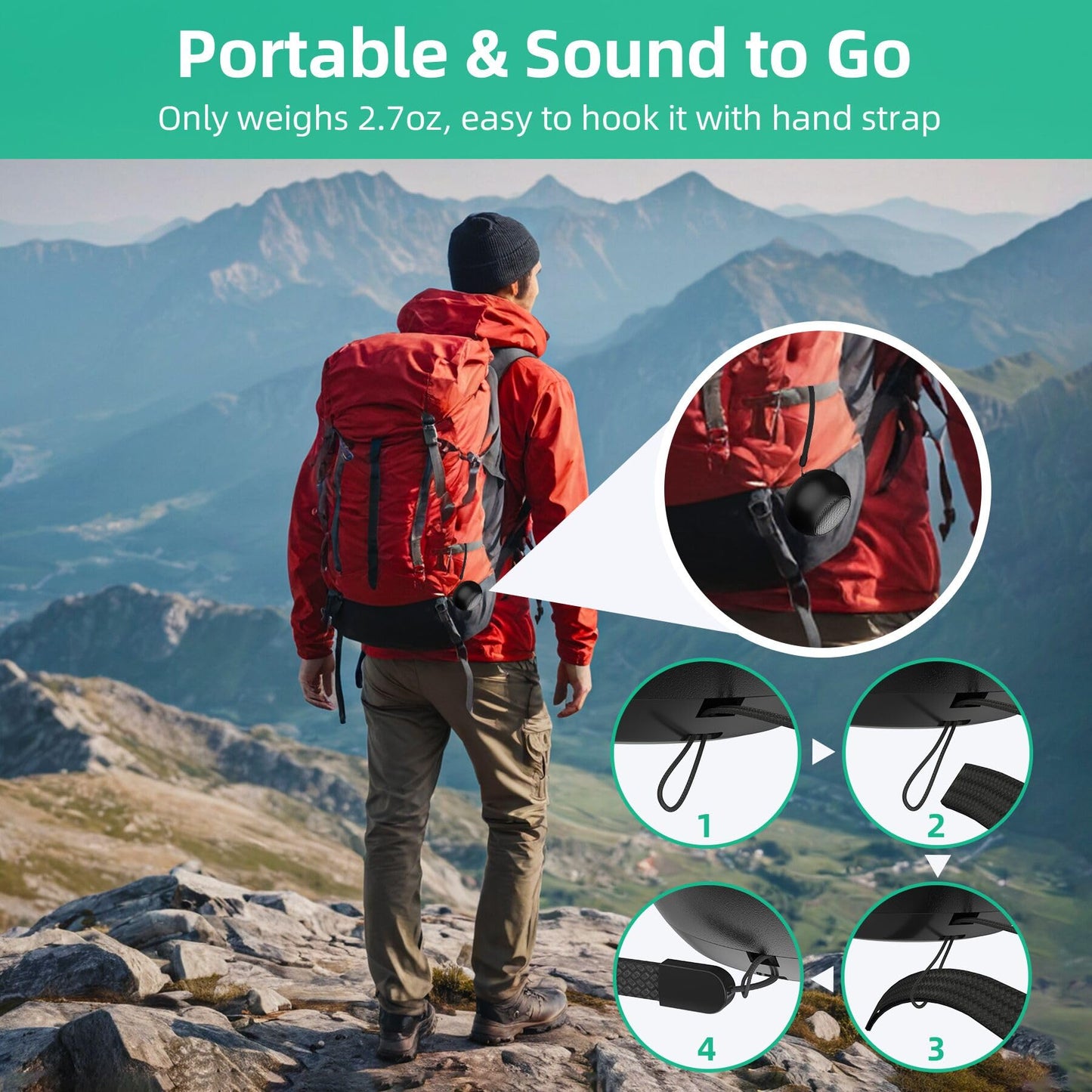 SEVENKA 2 Mini Speakers, 3W Small Portable Bluetooth Speaker with Lanyard, Water Resistant, Wireless Stereo Pairing, Rechargeable Mini Wireless Speakers for Phone, Tablet, Built-in Microphone