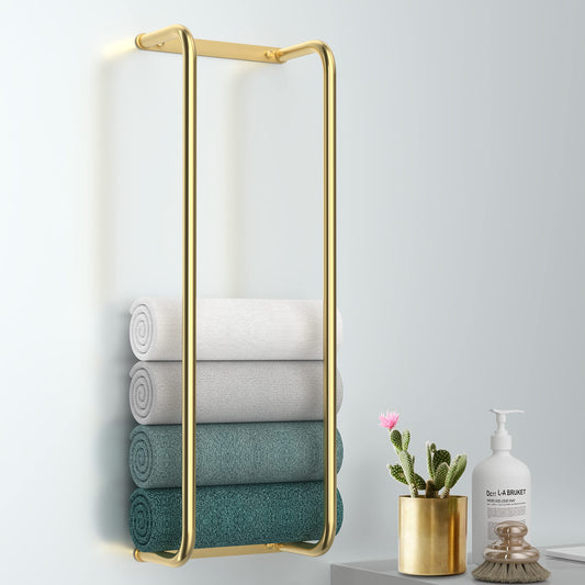 Towel Rack for Bathroom Wall Mounted, Bathroom Towel Storage, Rolled Bath Towel Holder, Small Space Bathroom Towel Storage, Bathroom Organizer - Brushed Gold