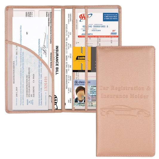 Cacturism Car Registration and Insurance Holder, Car Accessories Vehicle Glove Box Car Organizer Women Car Accessories with Magnetic Shut for Cards, Essential Document, Driver License, Pink