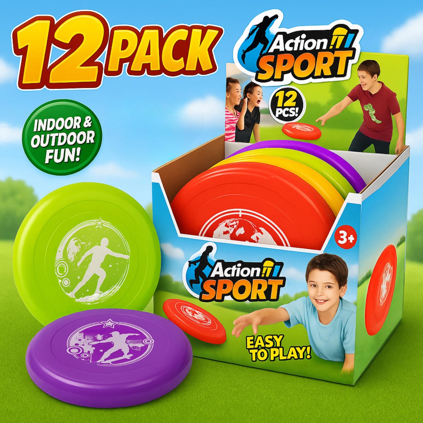 Liberty Imports 12 Pack: Plastic Flying Sports Discs Set for Outdoors Beach Backyard Throwing and Catching Activities, 9" Play Discs for Kids & Adults