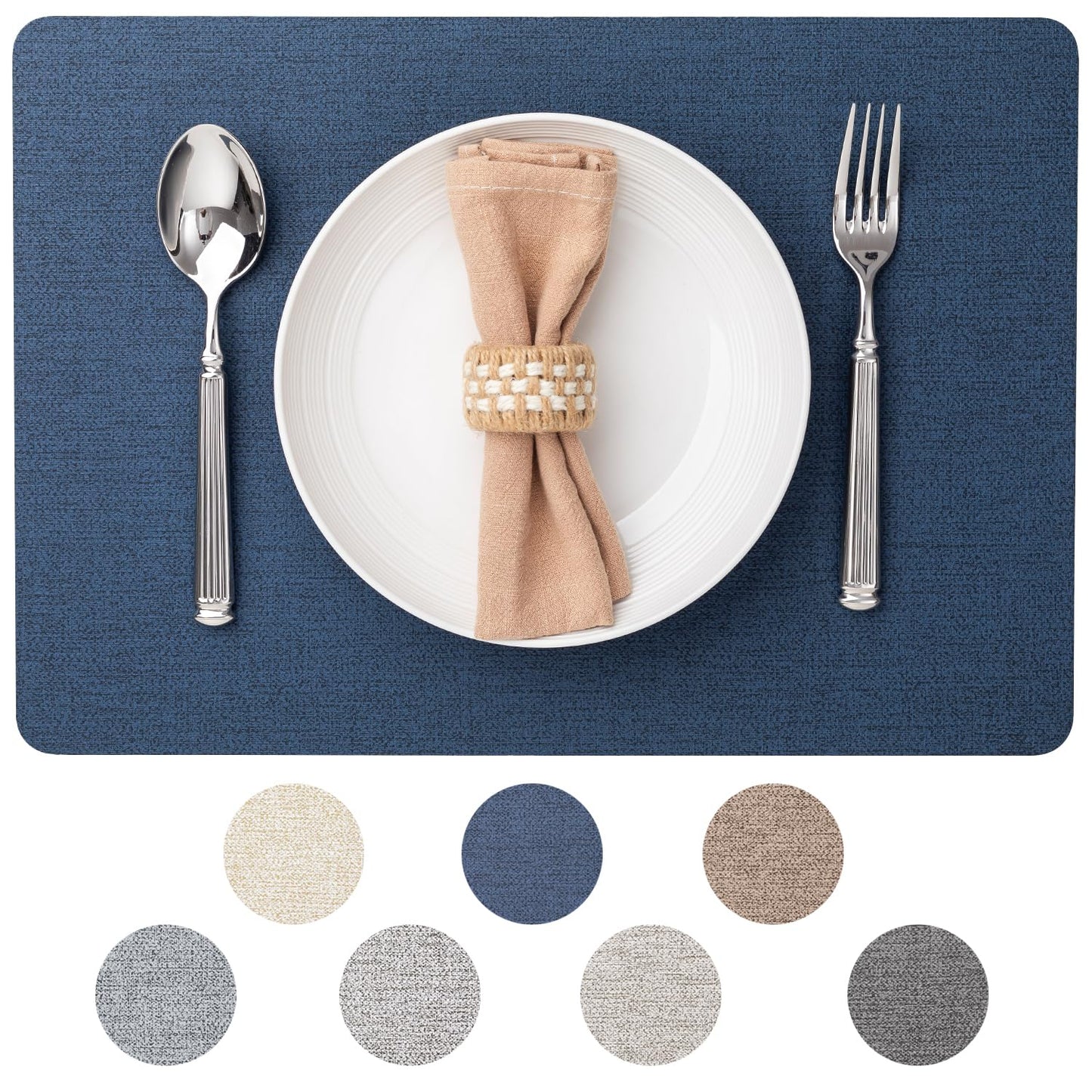 Baroyal Faux Leather Placemats Set of 6 Vinyl Washable Wipeable Table Mats for Kitchen Dining Table Heat Resistant Waterproof Modern Indoor/Outdoor Placemats Non-Slip Easy Clean Place Mats (Navy)