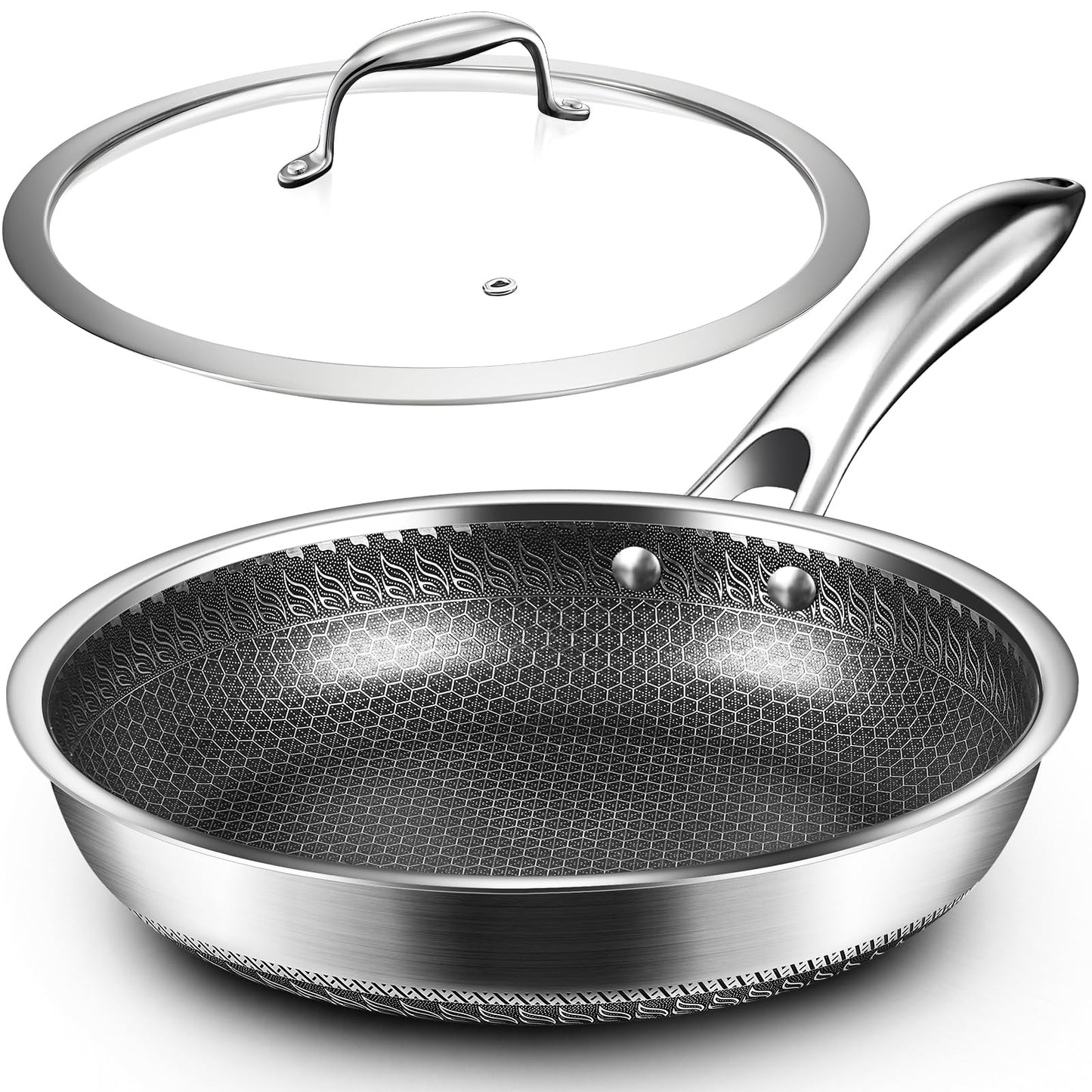 MDHAND 10-Inch Nonstick Frying Pan with Tempered Glass Lid – Premium Stainless Steel Skillet with Stay-Cool Handle, Dishwasher & Oven Safe, Induction-Ready, PFOA-Free – Compatible with All Cooktops