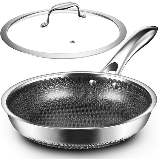 MDHAND 10-Inch Nonstick Frying Pan with Tempered Glass Lid – Premium Stainless Steel Skillet with Stay-Cool Handle, Dishwasher & Oven Safe, Induction-Ready, PFOA-Free – Compatible with All Cooktops