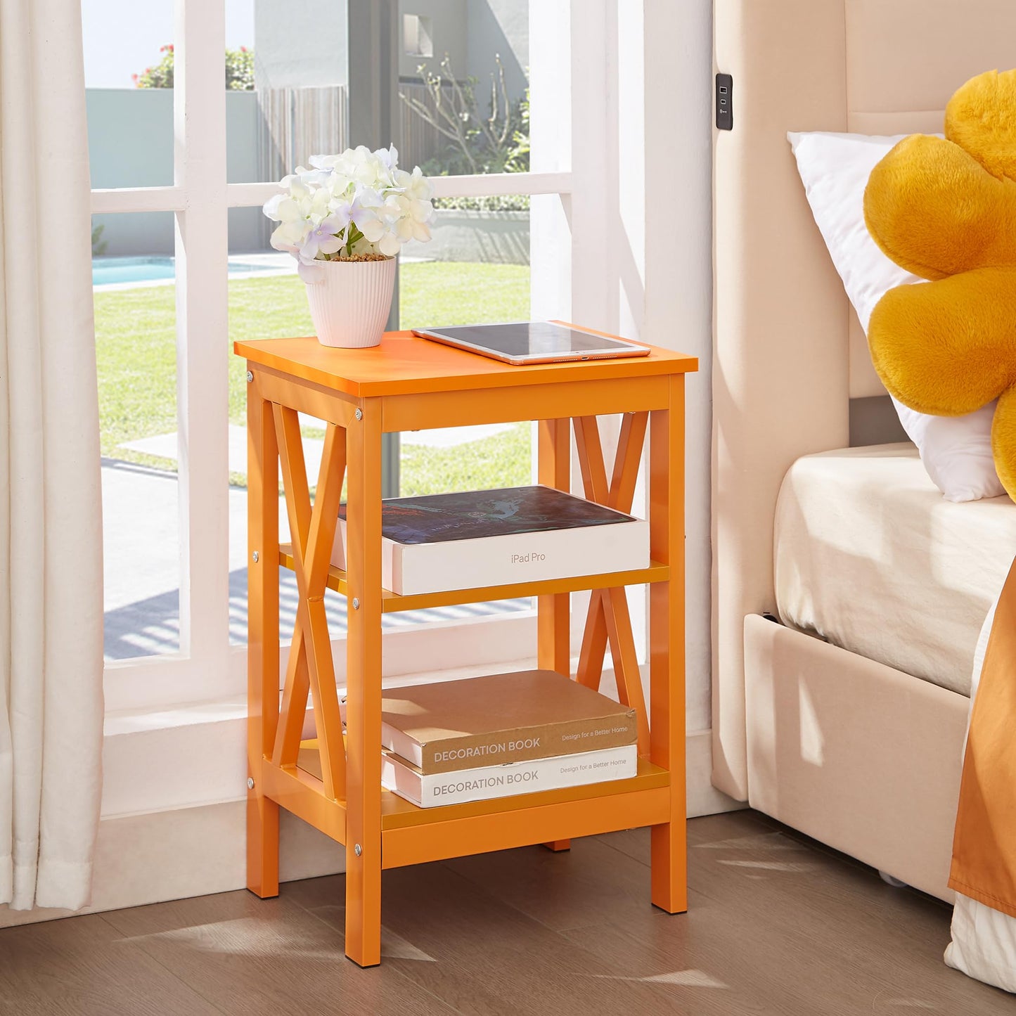 VECELO Nightstands Side/End Table with Storage Shelf Nightstands for Children's Room Living Room Bedroom, Orange