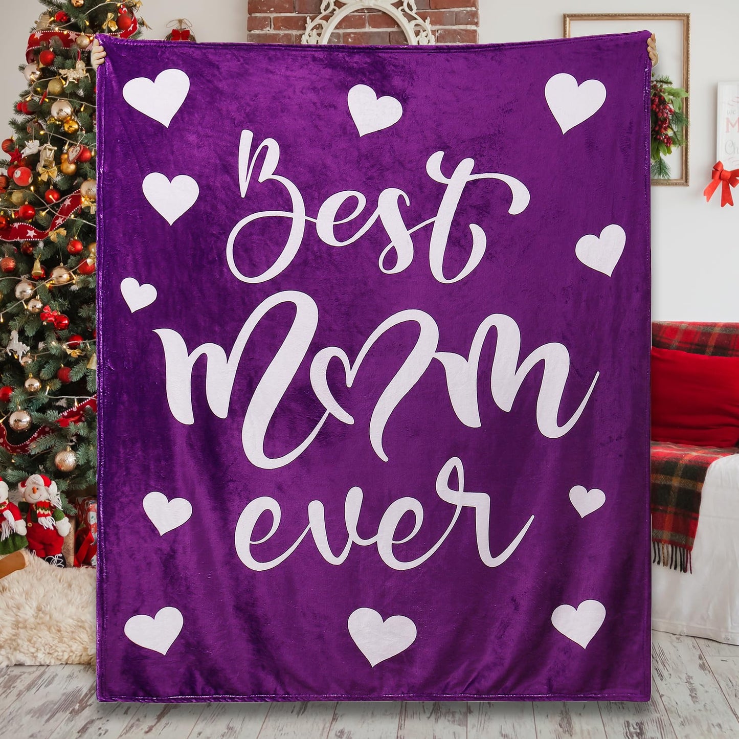 Best Mom Ever Blankets Mom Blanket Gifts for Mom Soft Plush Throw Blankets from Your Favorite Son Daughter Mom Birthday, (Purple)
