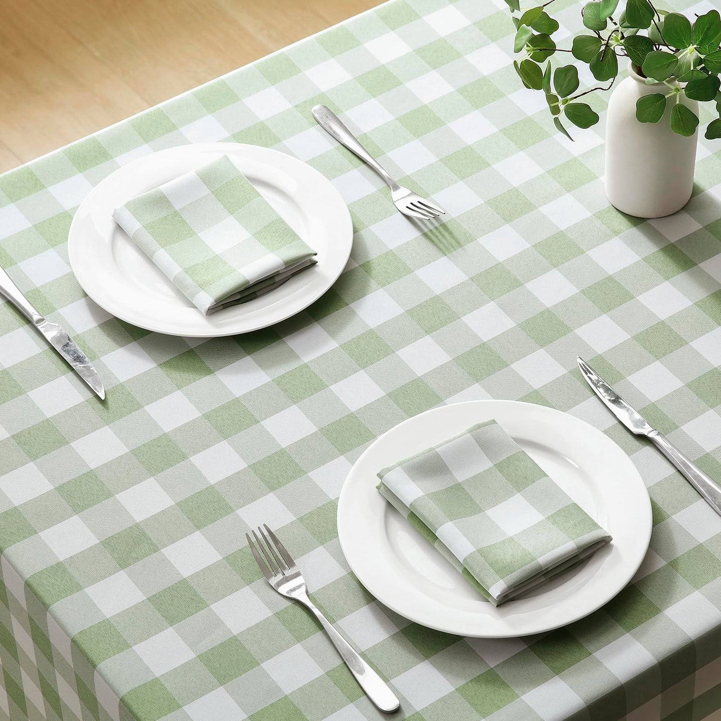 Veblandy Checkered Tablecloth Rectangle Waterproof Gingham Table Cloth Washable Buffalo Plaid Table Cover Wrinkle Free for Kitchen, Dining and Outdoor Picnic, 60 x 102 Inch, Sage Green and White