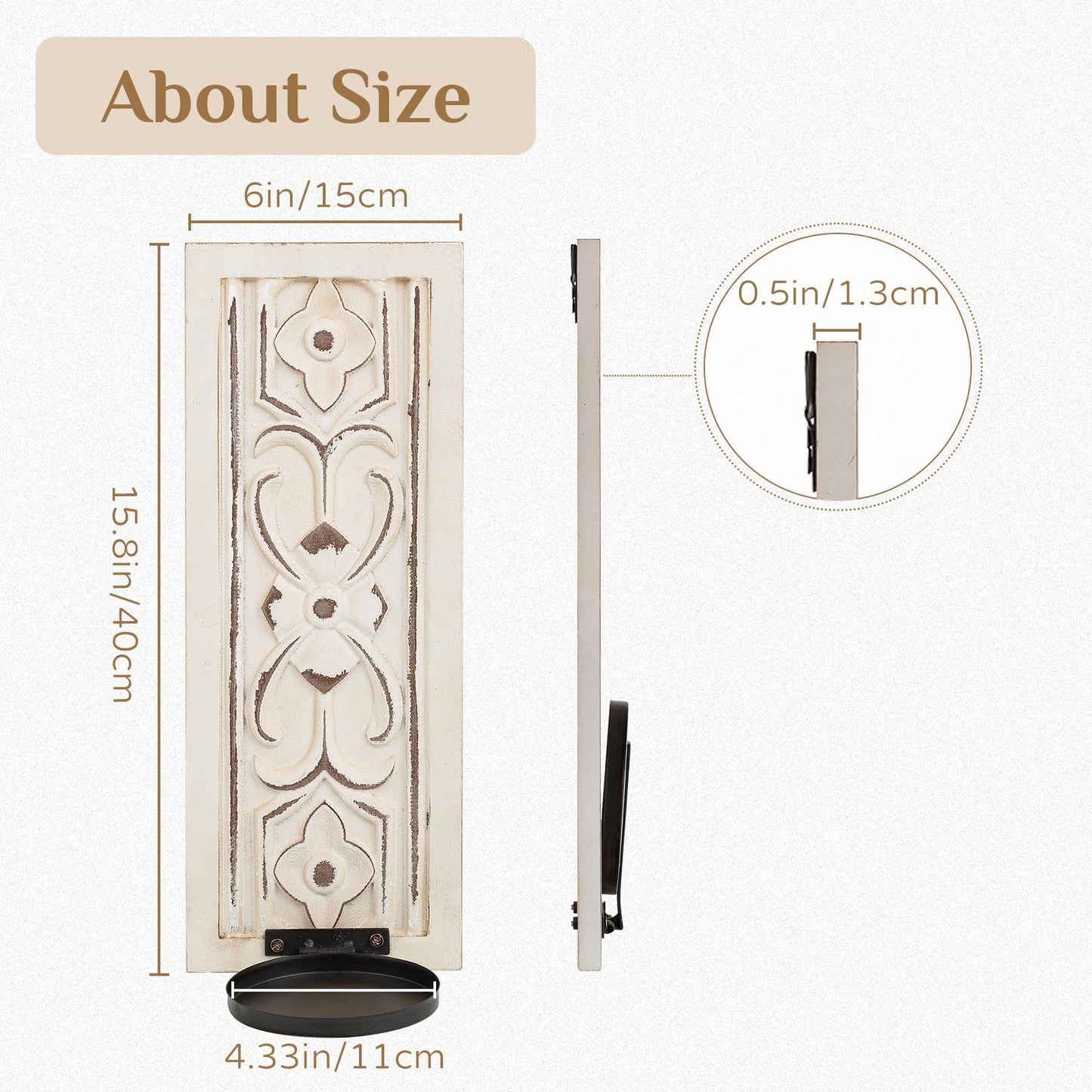 Rustic Candle Sconces Wall Decor Set of 2 - Walasis Wood Wall Candle Holders for Farmhouse White Boho Candle Sconce Art Distressed Thickened Pillar Candles Holder for Bathroom