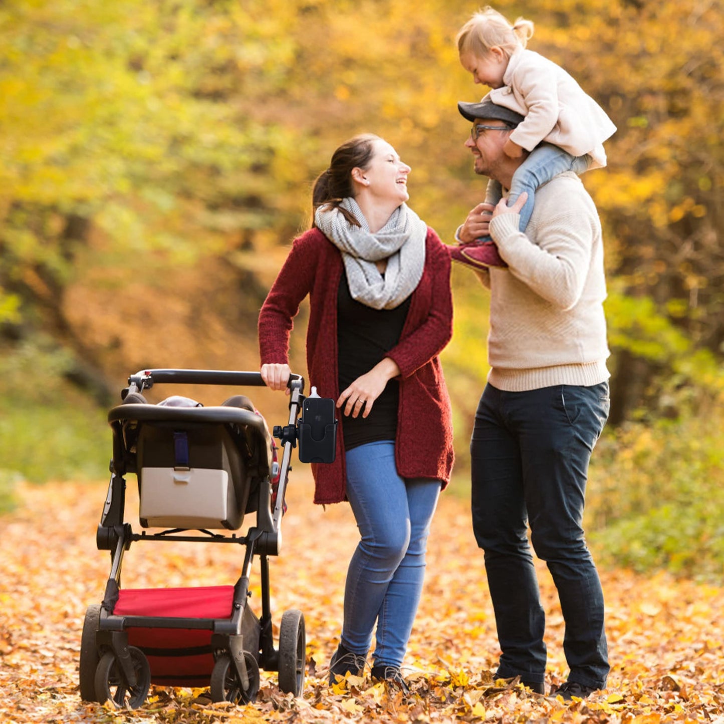 Suranew Universal Stroller Cup Holder, Adjustable Drink Holder with Phone Holder for Baby Stroller, Wheelchair, Walker, Bike, Scooter, Gifts for Family Member.