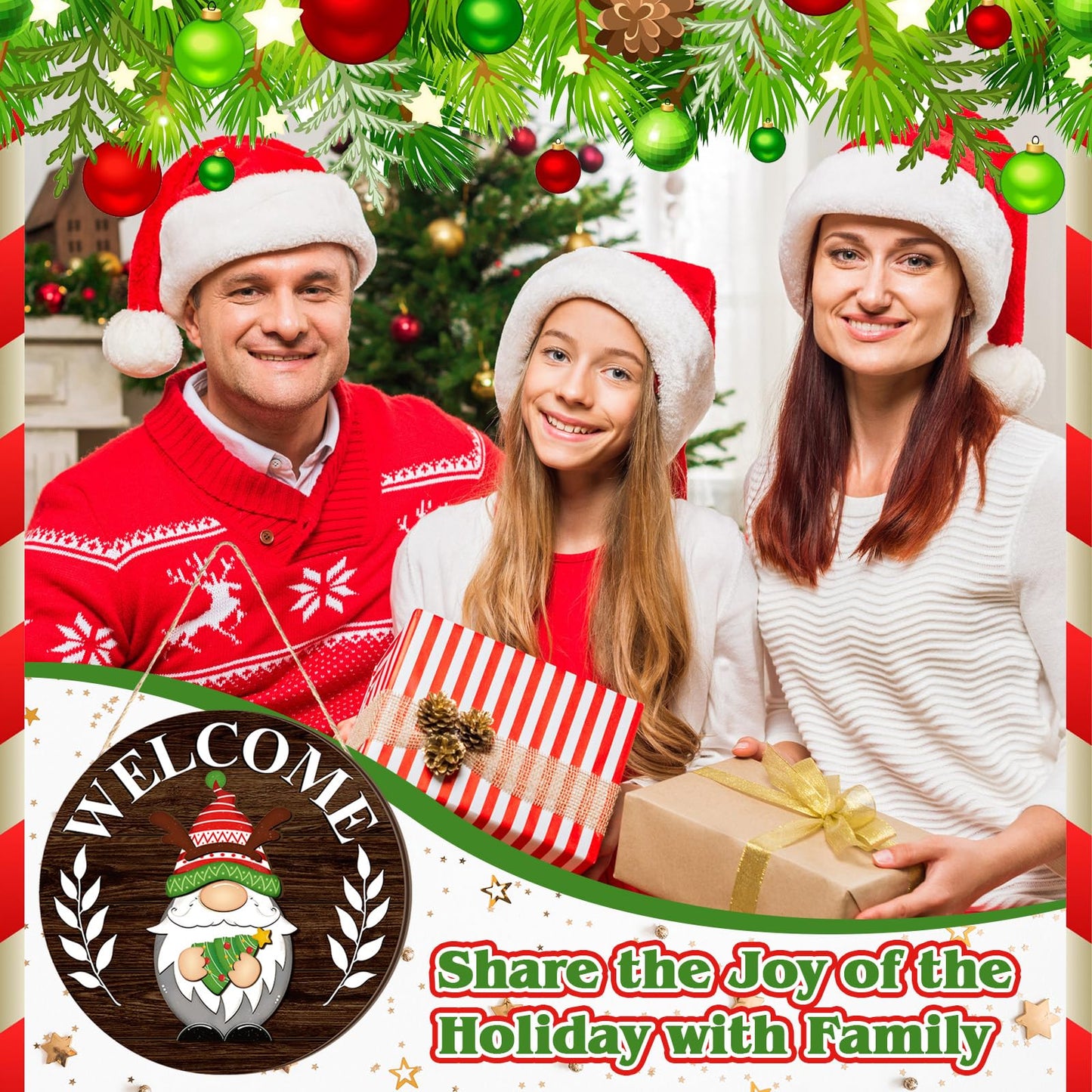 Qunclay Interchangeable Wooden Gnome Decor Holiday Seasonal Gnome Decorations with Magnet Pieces and Detachable Hats Changeable Welcome Sign for Home (Elegant Style)